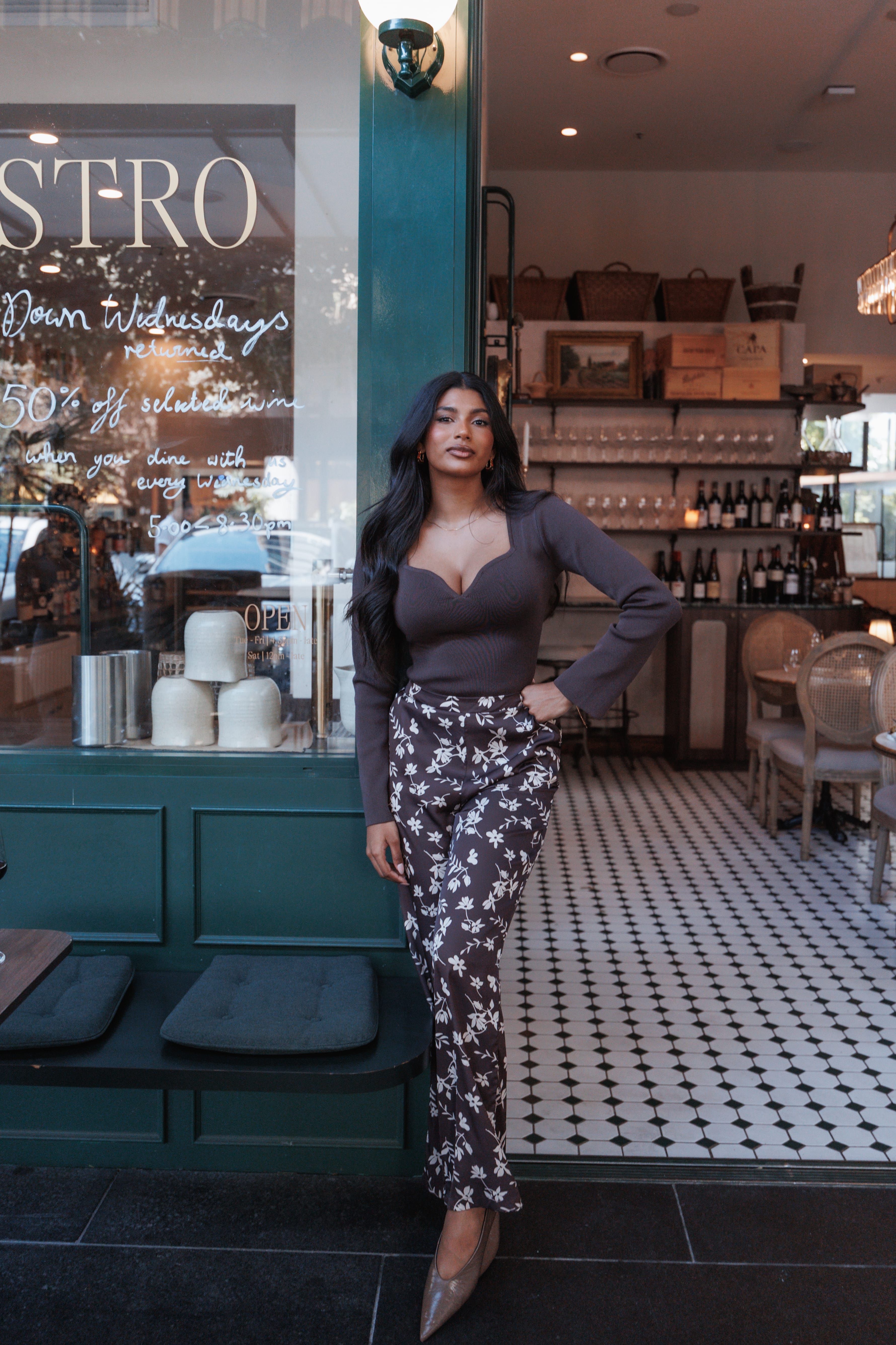 Wide Leg Pant - Brown Cream Floral