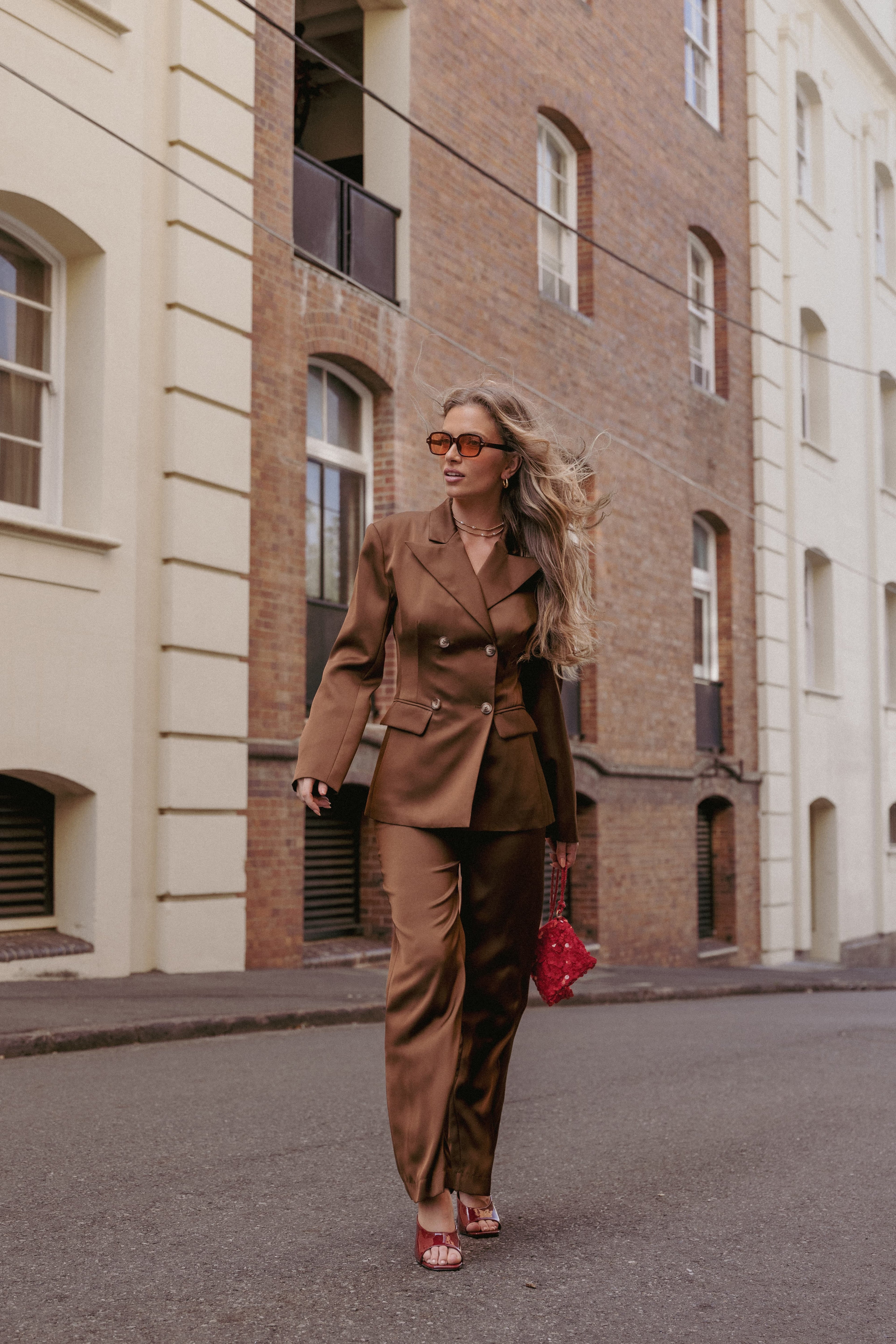 Straight Leg Tailored Pant - Brown