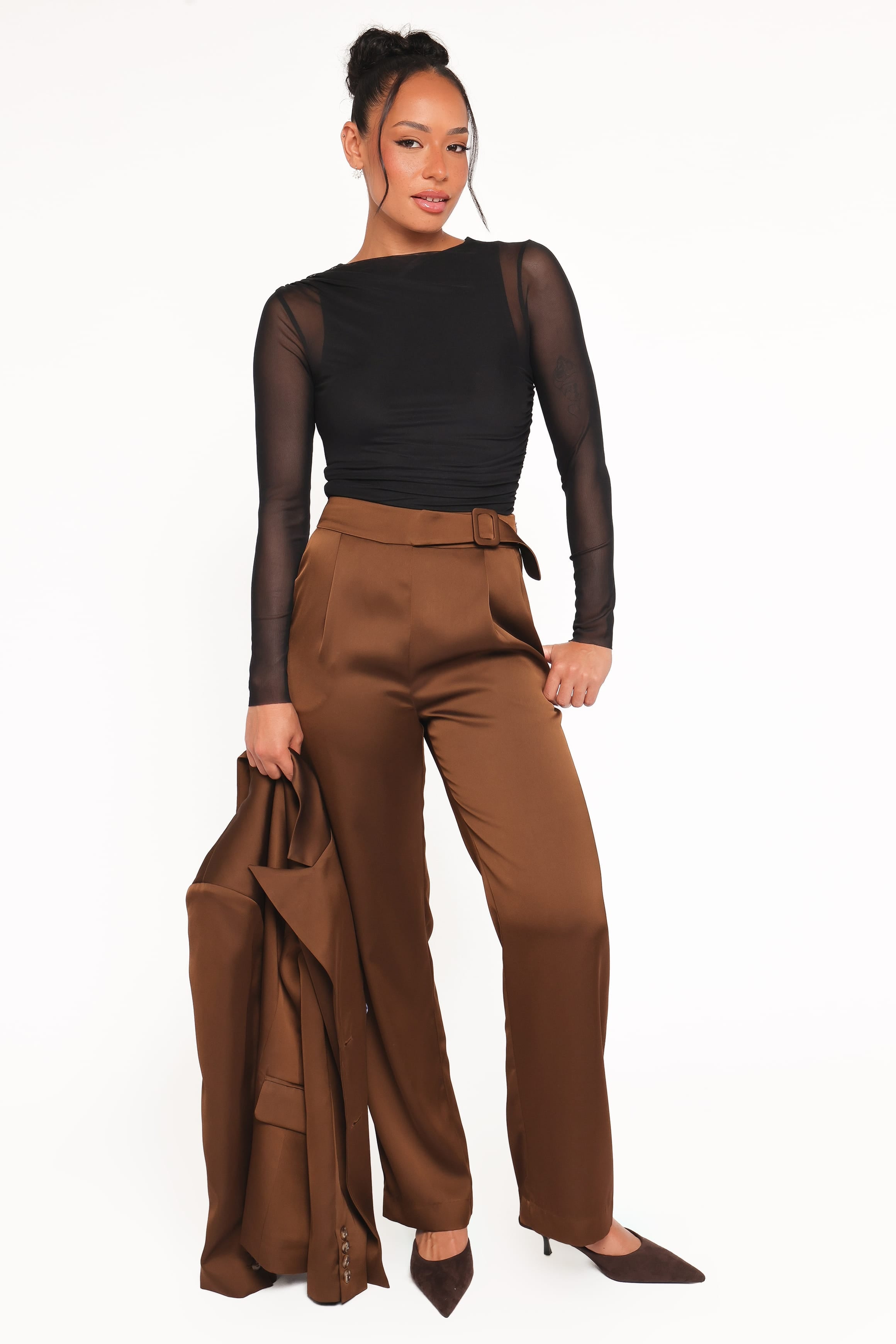Straight Leg Tailored Pant - Brown