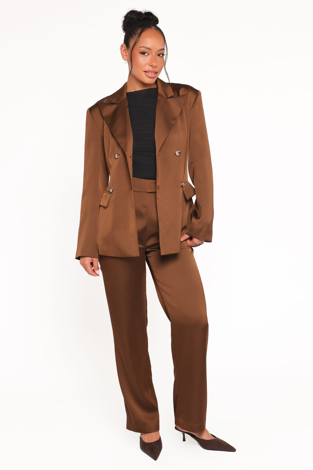 Straight Leg Tailored Pant - Brown
