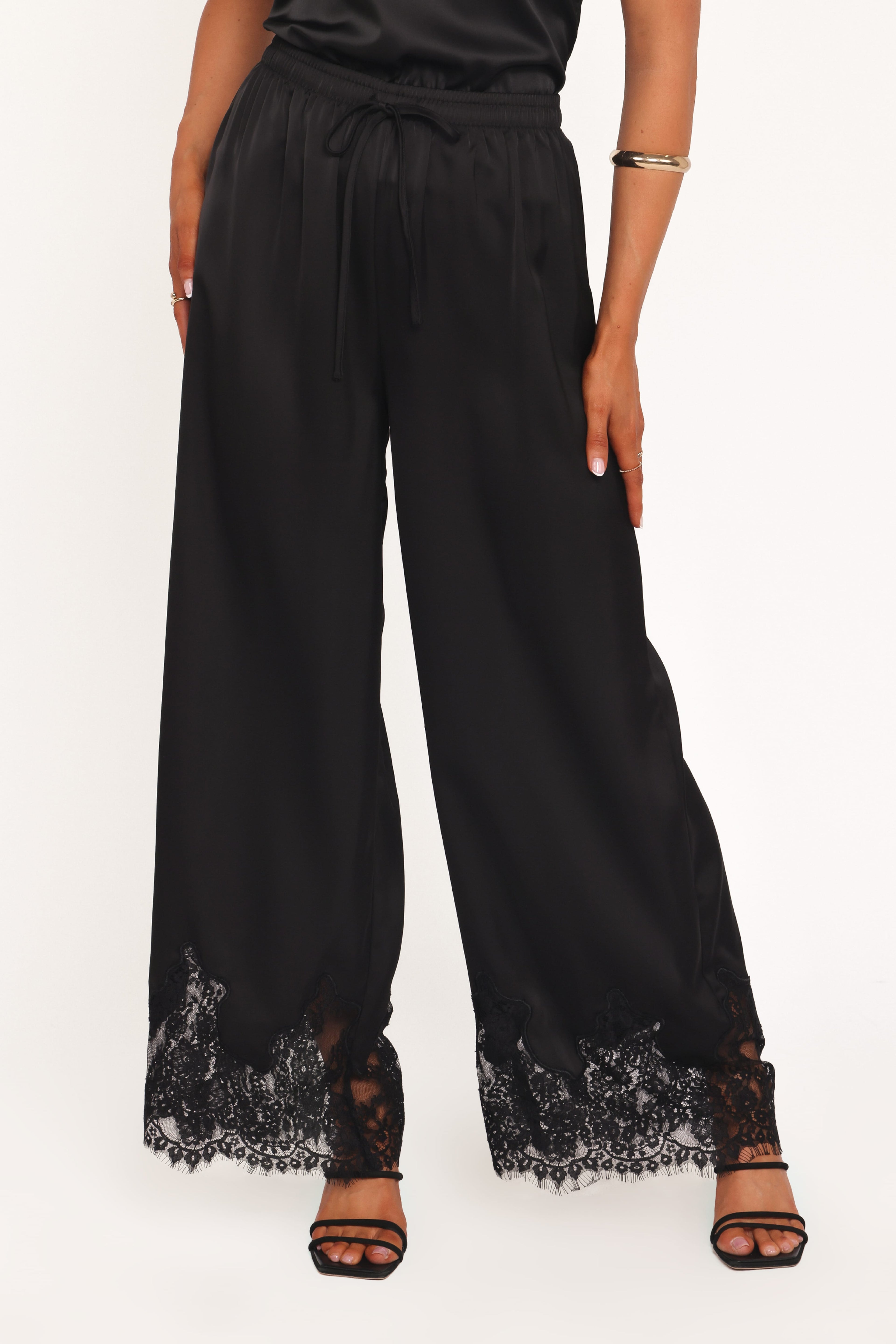 Drawstring Wide Leg Pant - Black