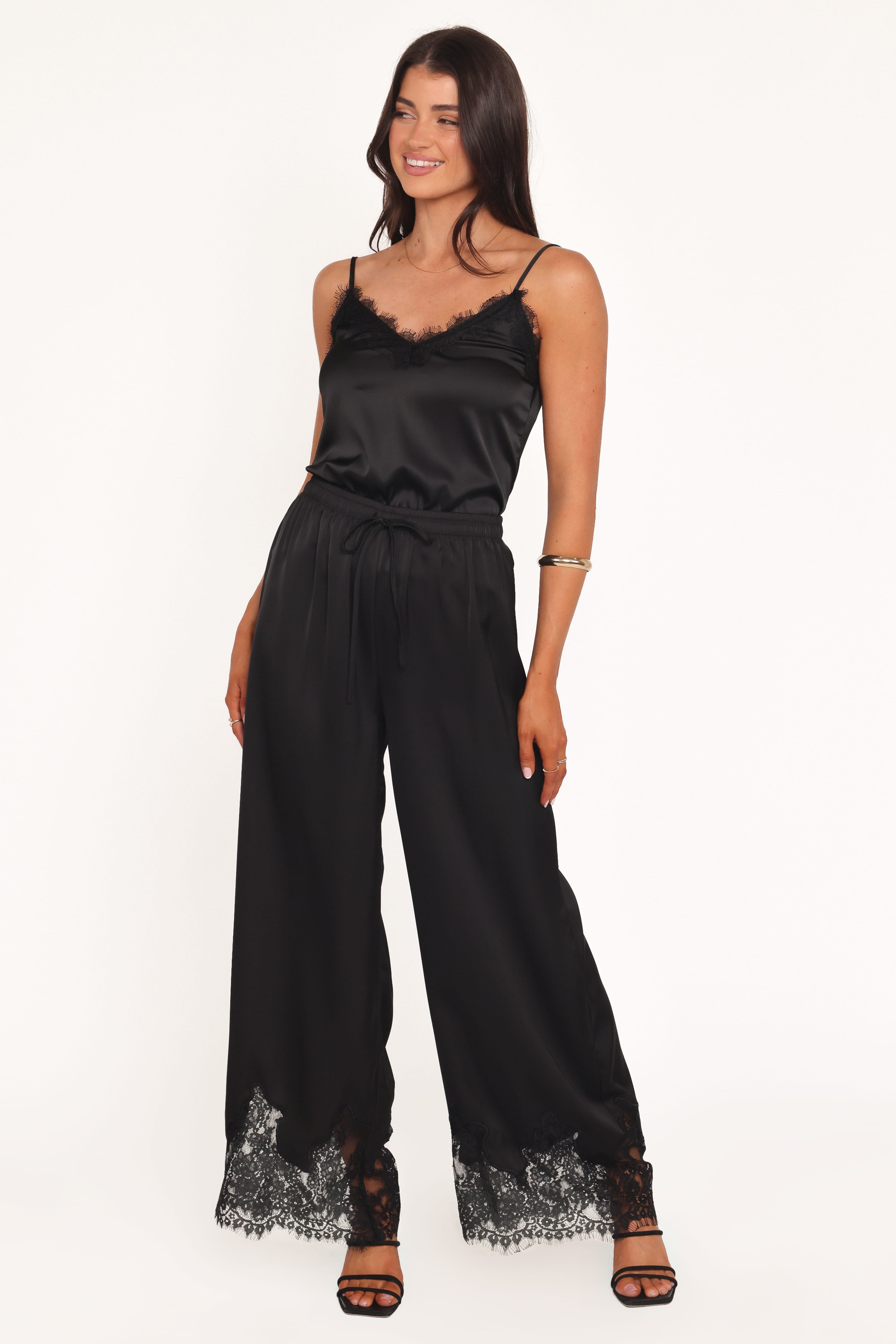 Drawstring Wide Leg Pant - Black