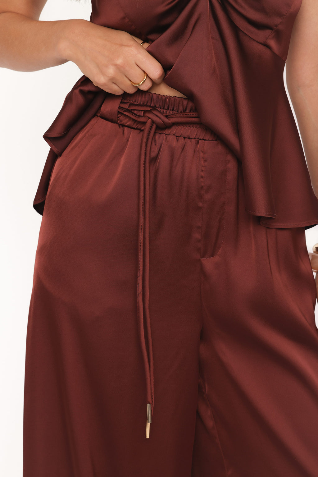 Wide Leg Tailored Pant - Brown