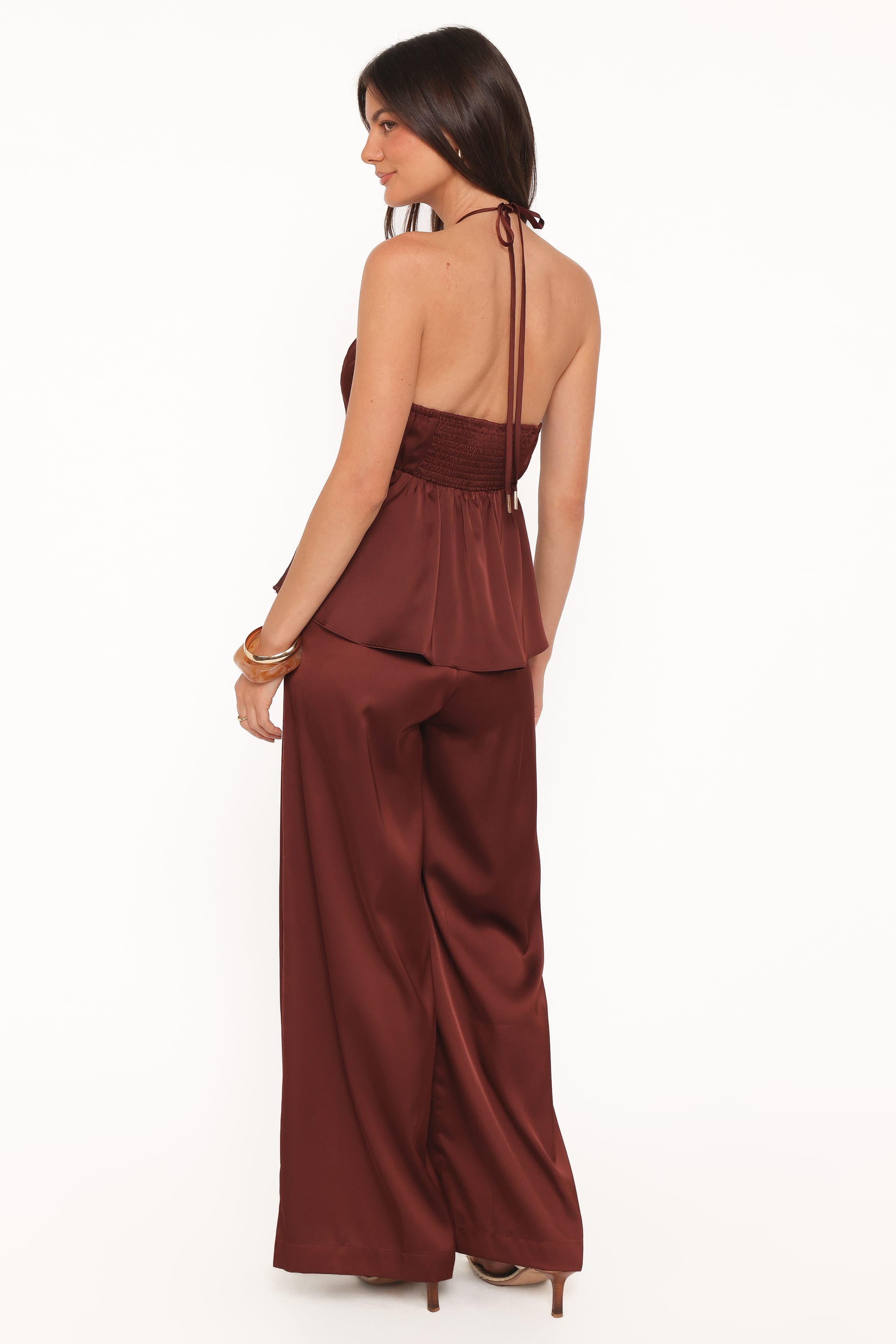 Wide Leg Tailored Pant - Brown