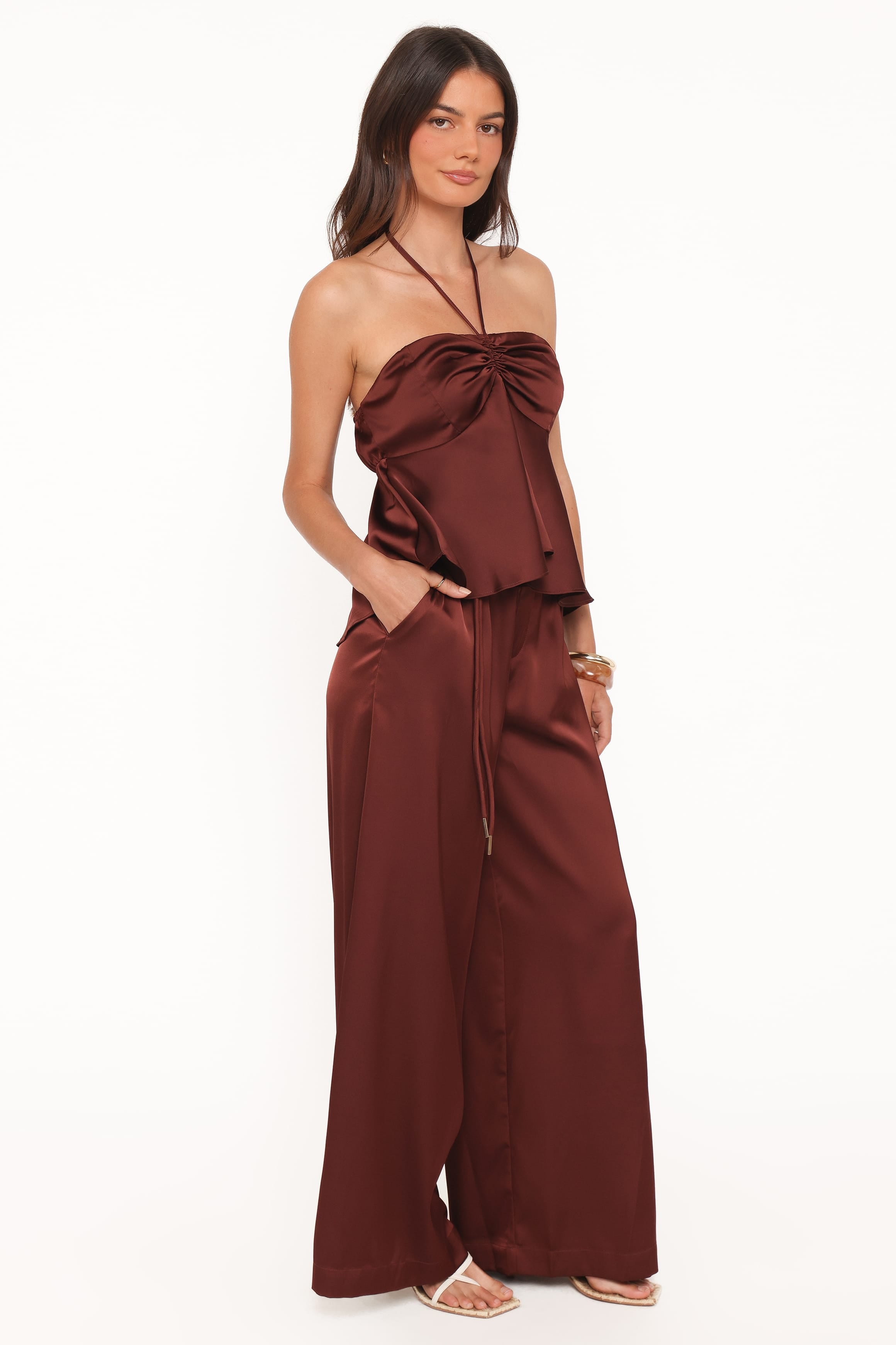 Wide Leg Tailored Pant - Brown