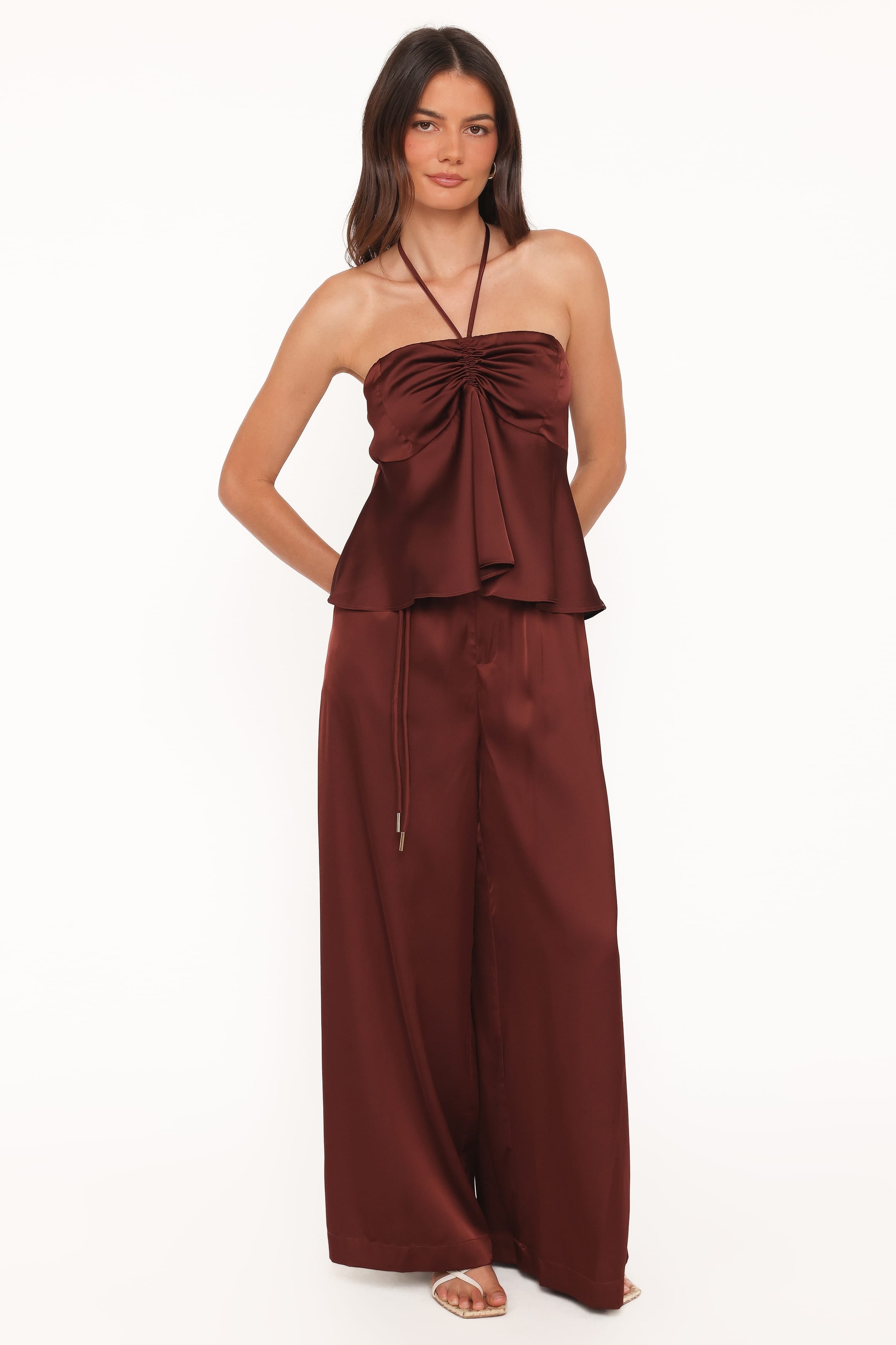 Wide Leg Tailored Pant - Brown
