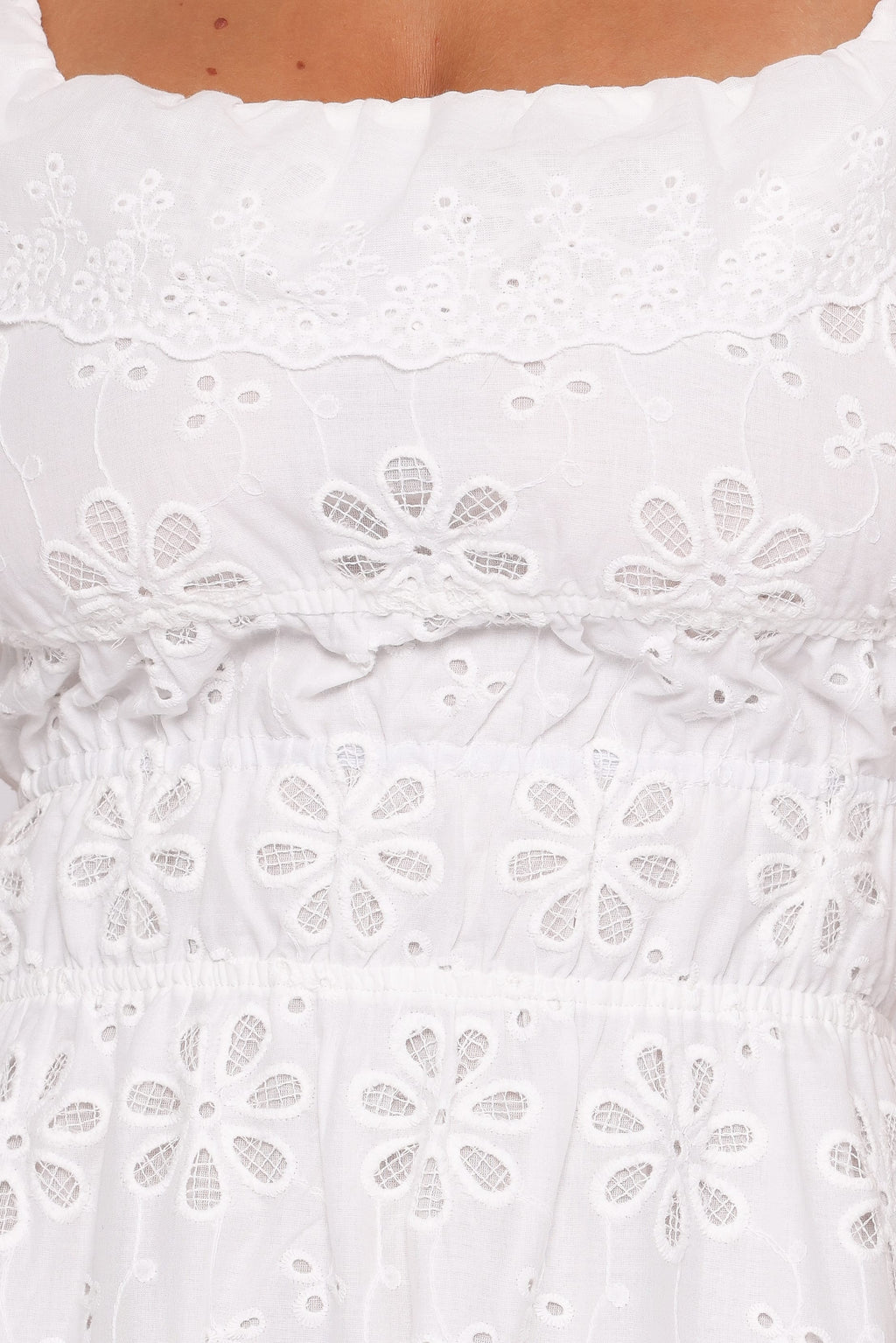 Maxi Dress - White Floral Frill Collar