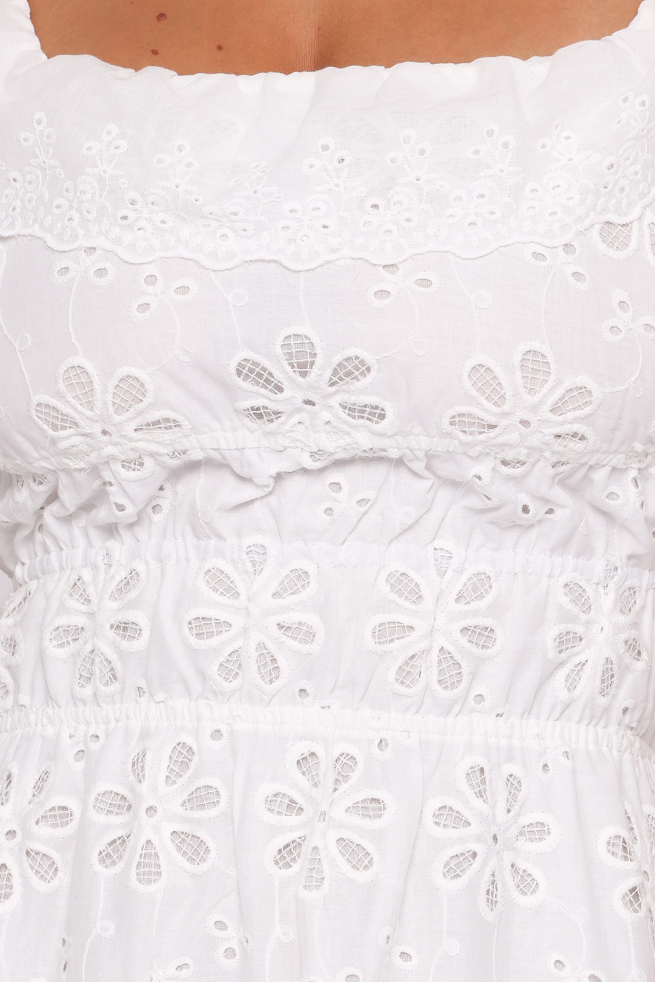 Maxi Dress - White Floral Frill Collar