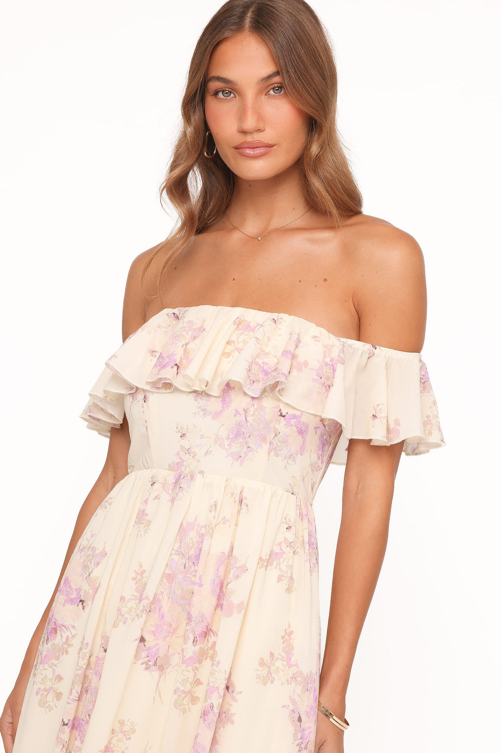 Off Shoulder Maxi Dress - Lavender Floral