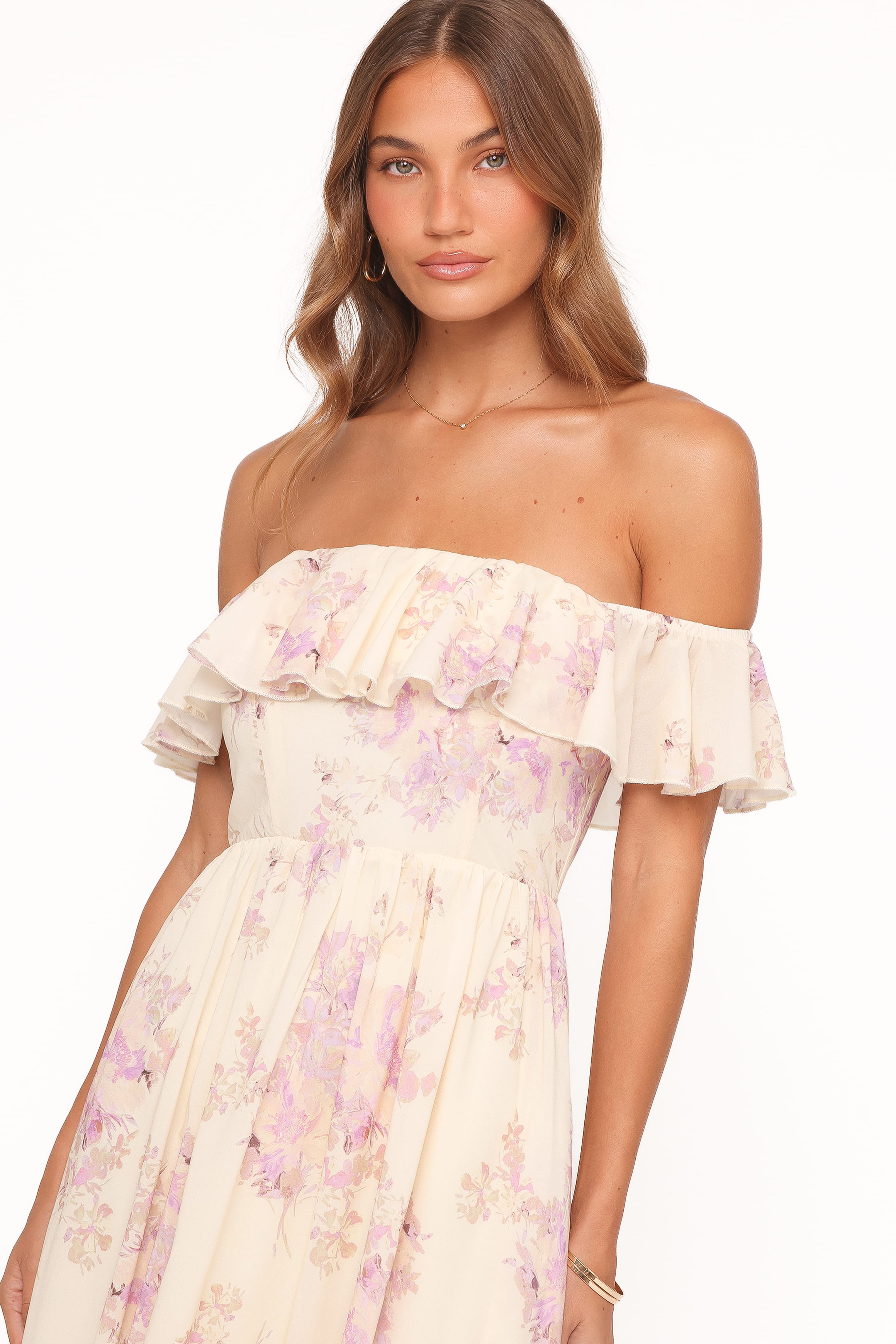 Off Shoulder Maxi Dress - Lavender Floral