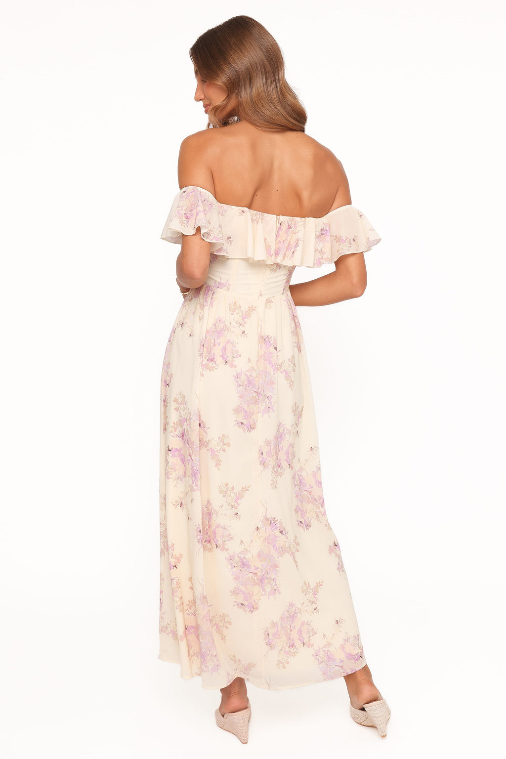 Off Shoulder Maxi Dress - Lavender Floral