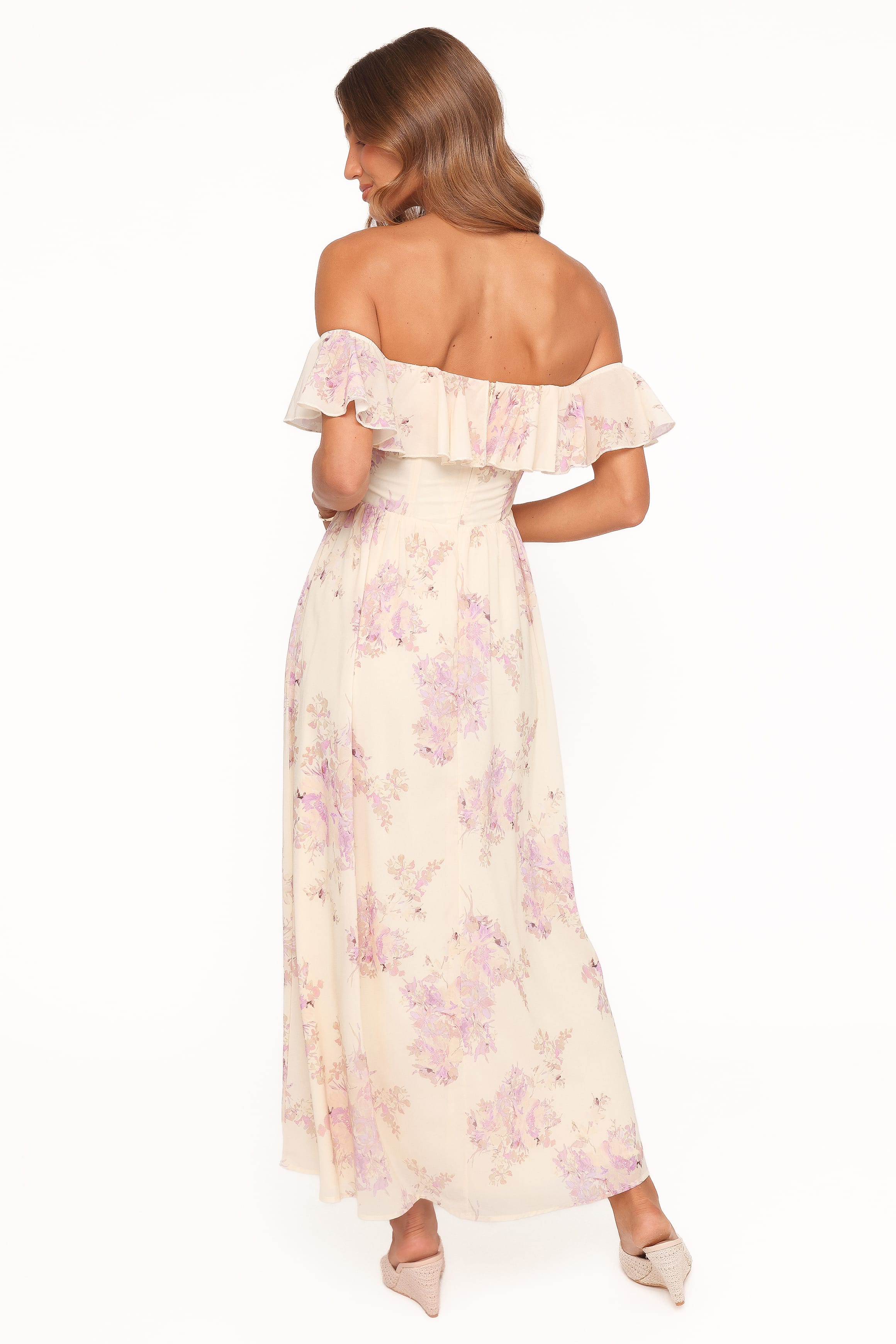 Off Shoulder Maxi Dress - Lavender Floral