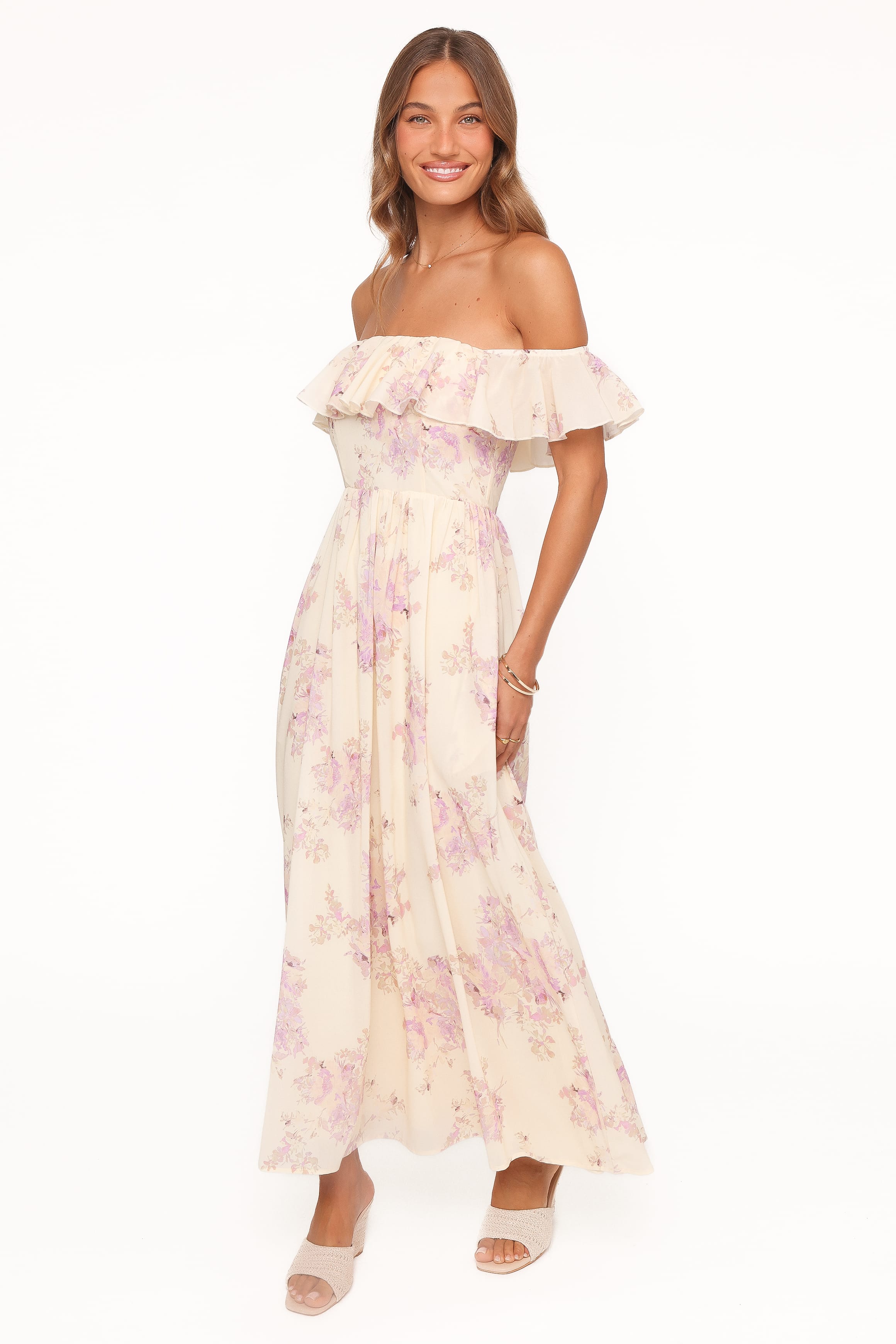 Off Shoulder Maxi Dress - Lavender Floral