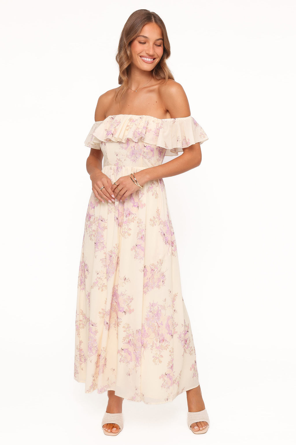 Off Shoulder Maxi Dress - Lavender Floral
