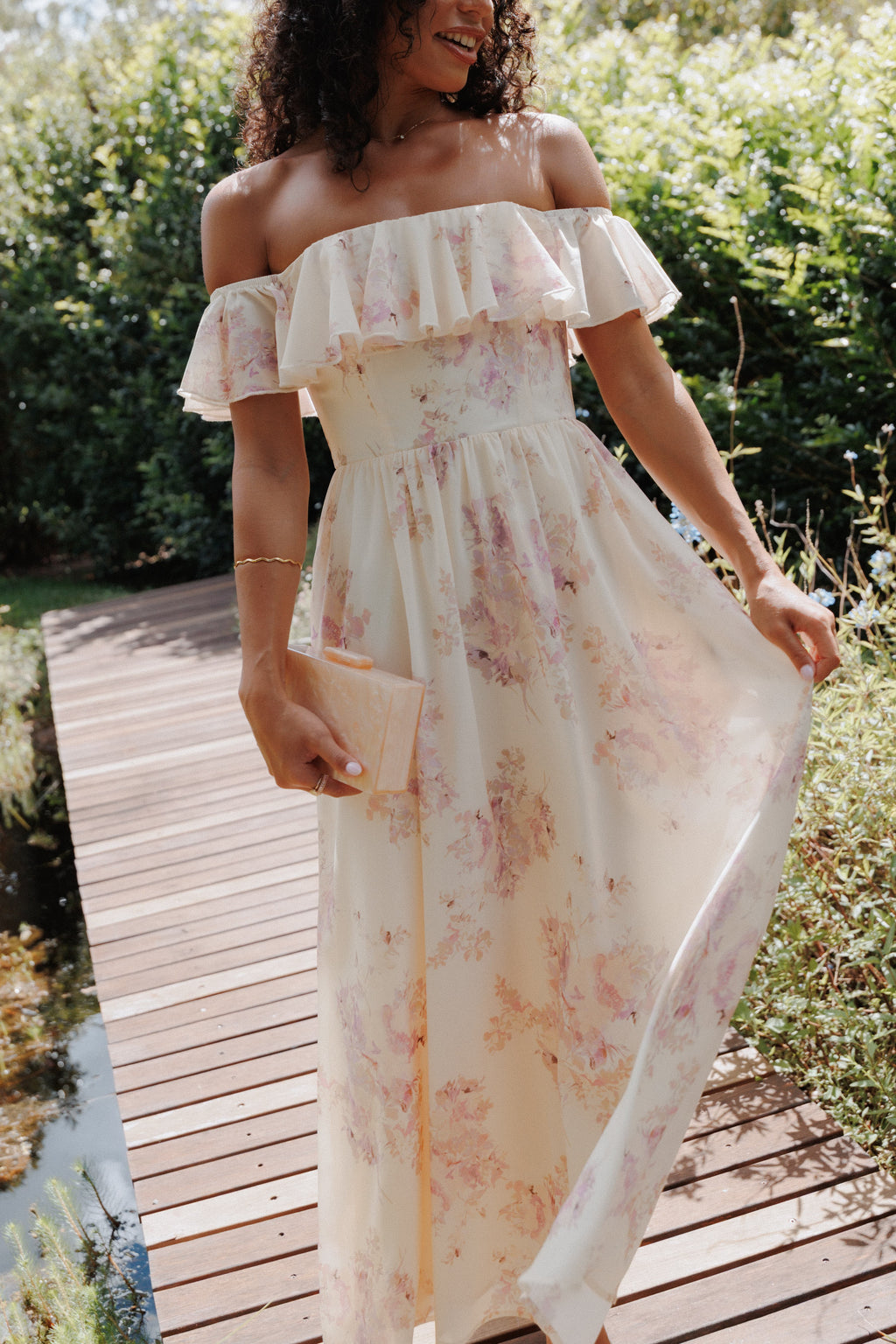 Off Shoulder Maxi Dress - Lavender Floral