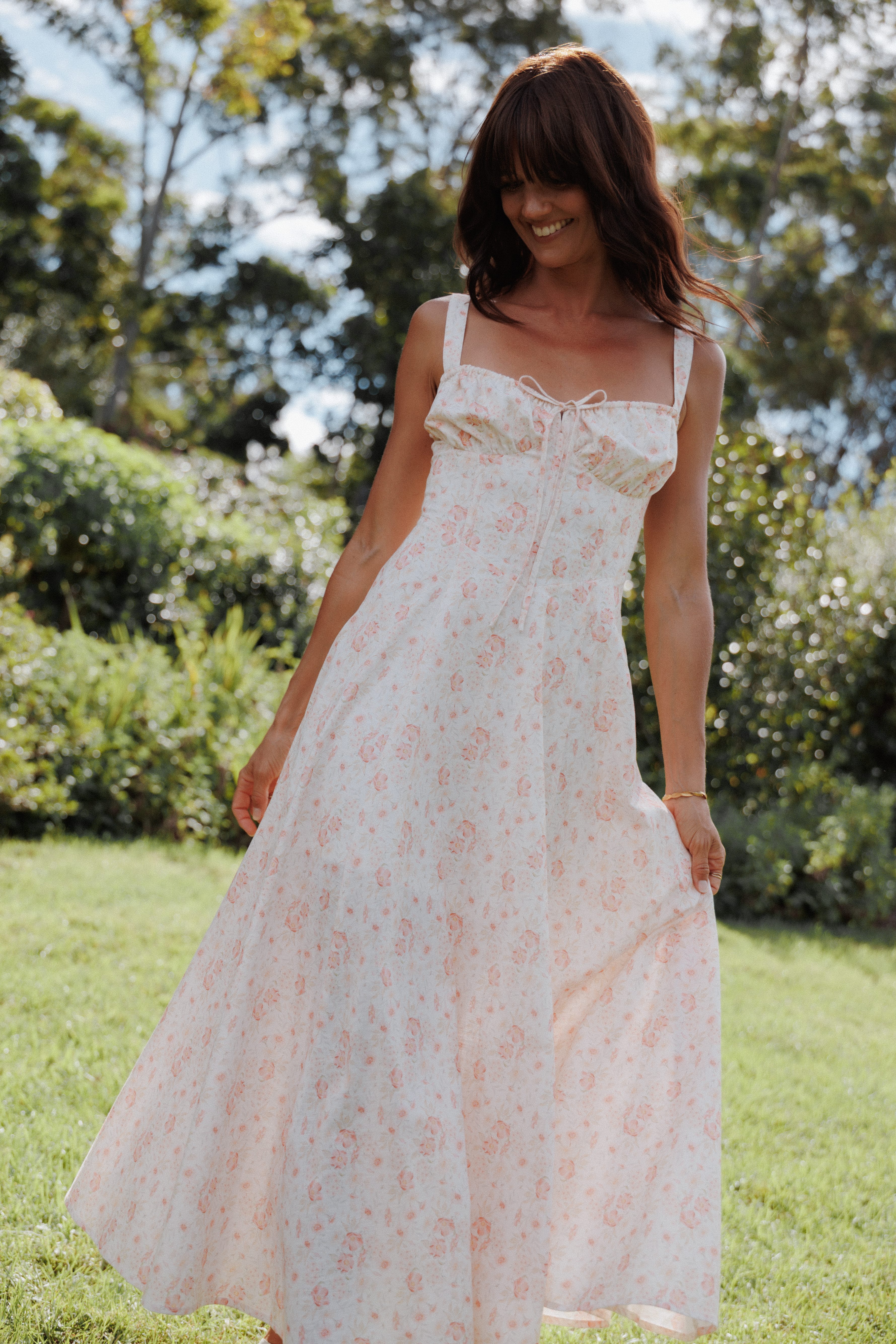 Midi Dress - Peach Floral Corset