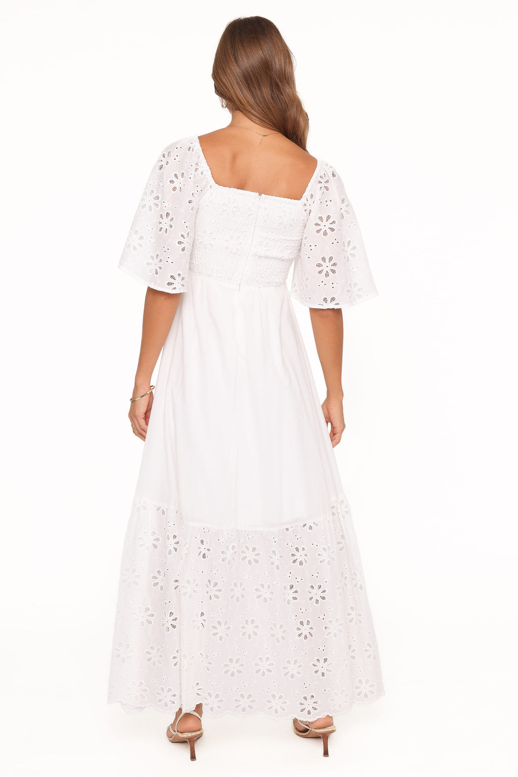 Maxi Dress - White Floral Short Sleeve