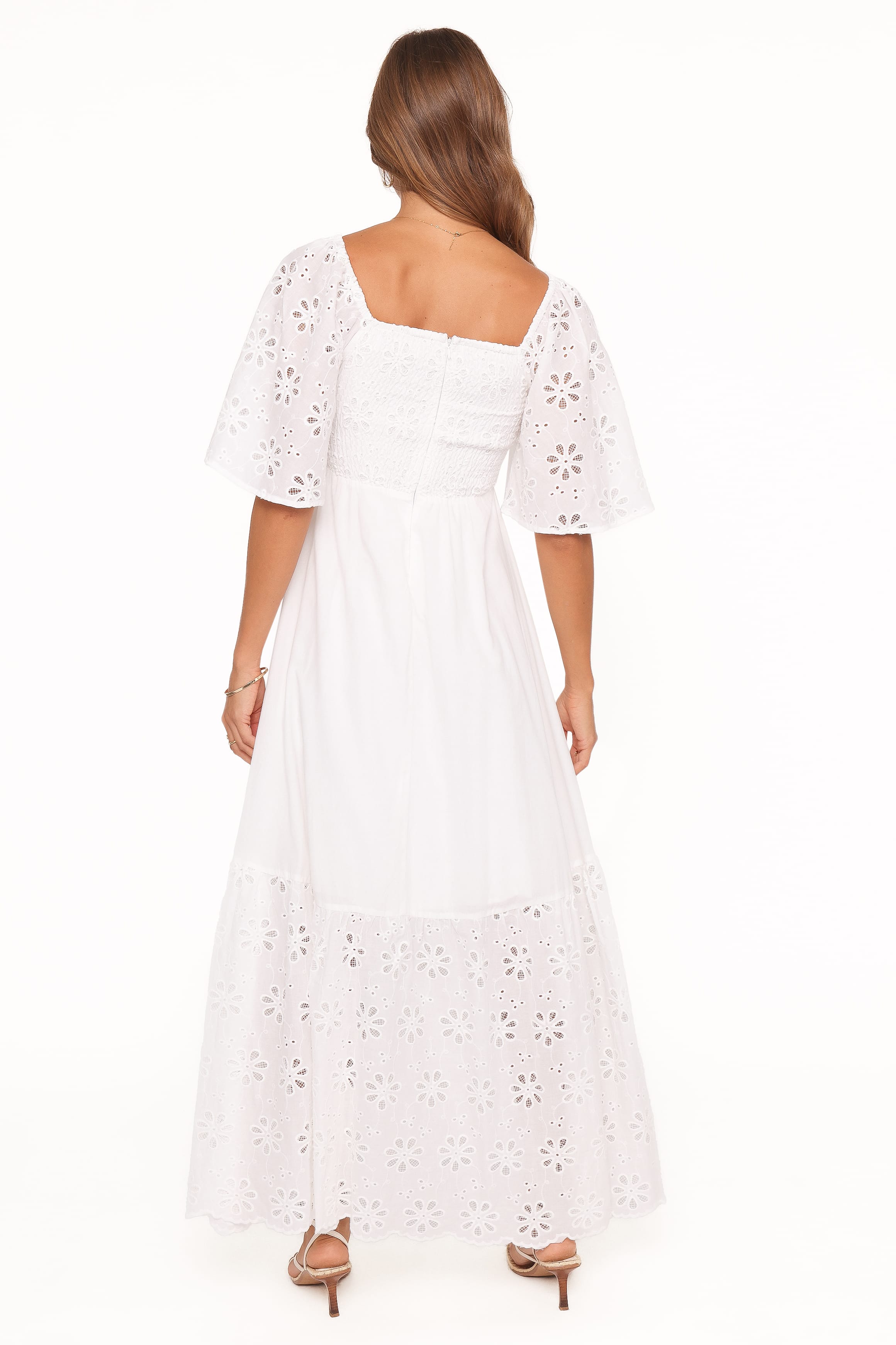 Maxi Dress - White Floral Short Sleeve
