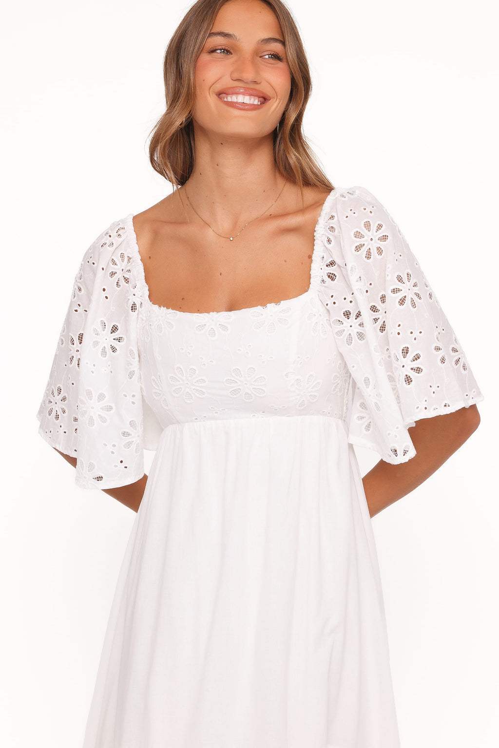 Maxi Dress - White Floral Short Sleeve