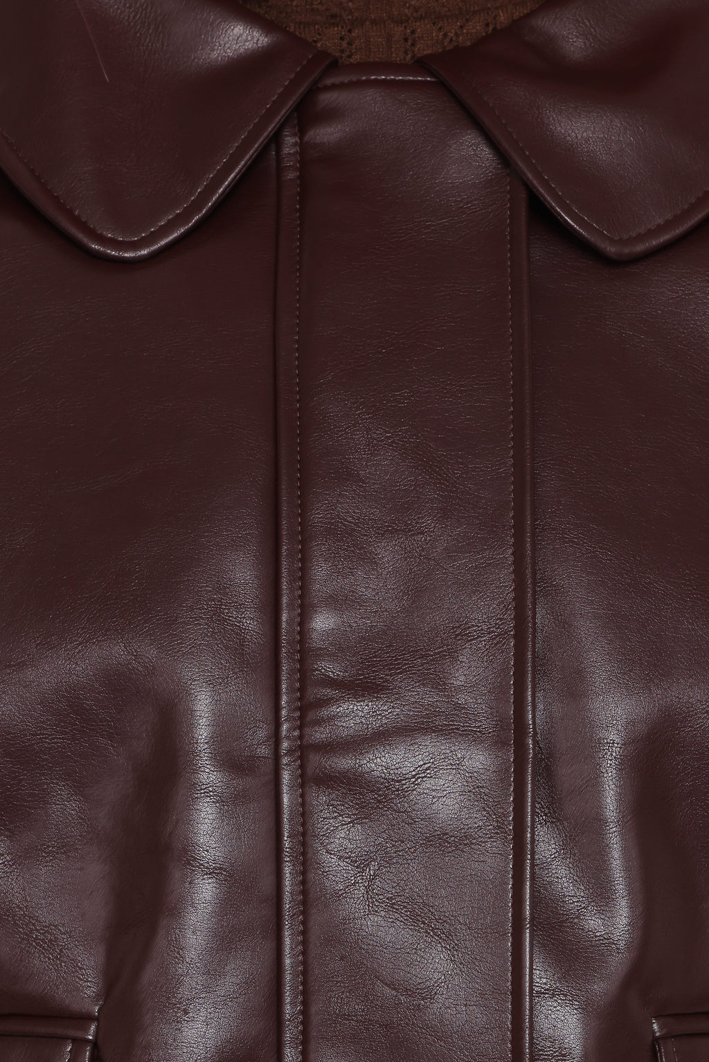 Crop Faux Leather Jacket - Burgundy