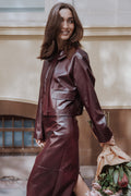 Crop Faux Leather Jacket - Burgundy