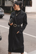 Button Front Long Coat - Black