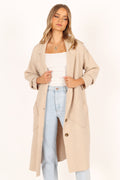 Button Front Long Coat - Oatmeal