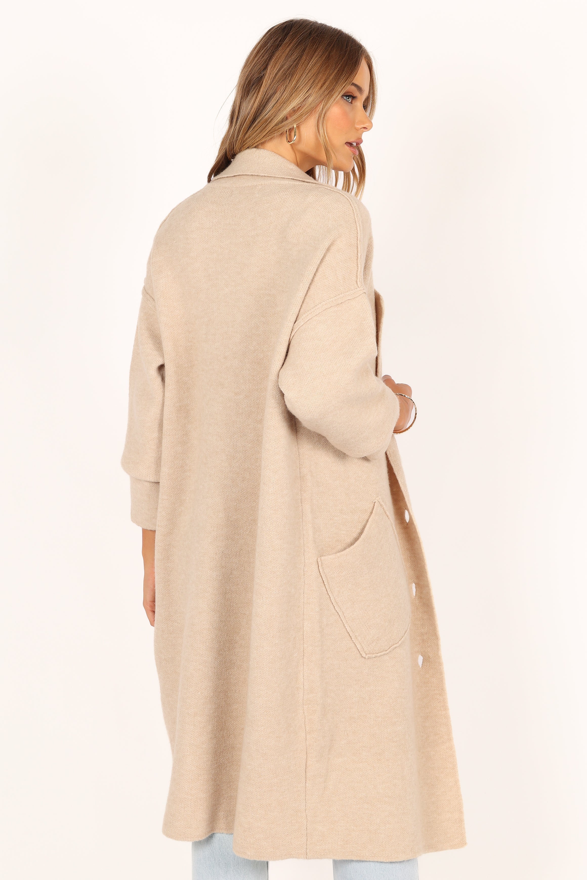 Button Front Long Coat - Oatmeal