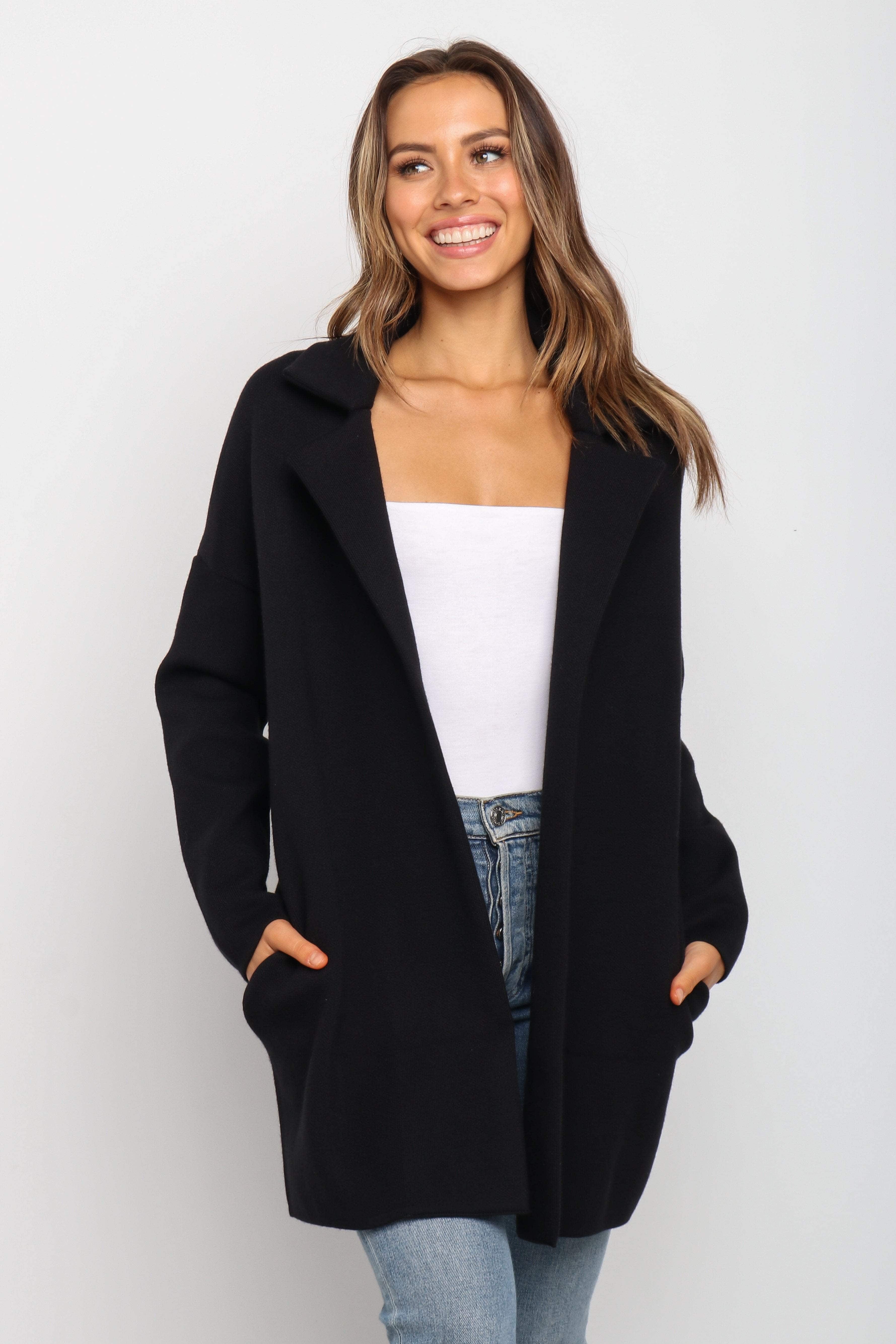 Long Knit Coat - Black