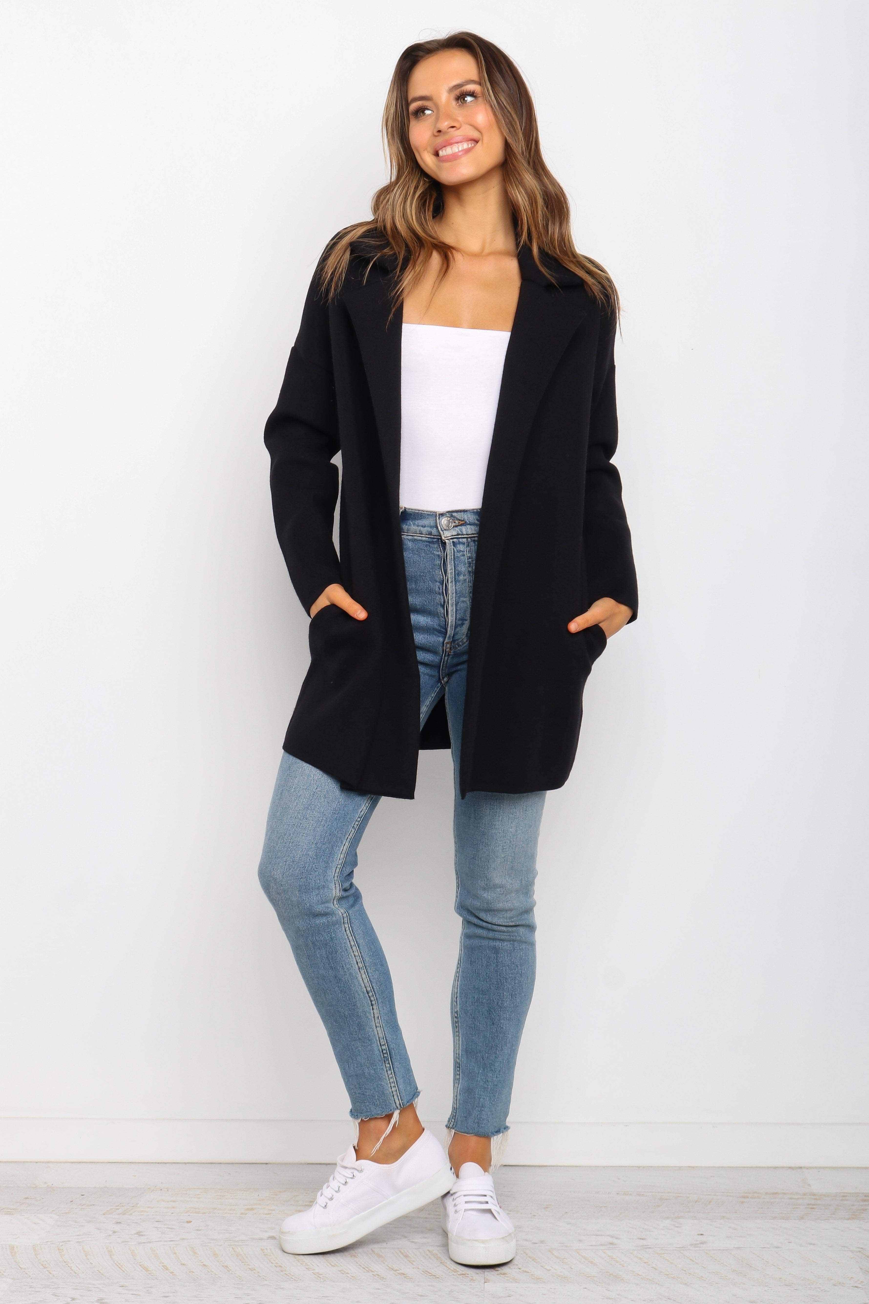 Long Knit Coat - Black
