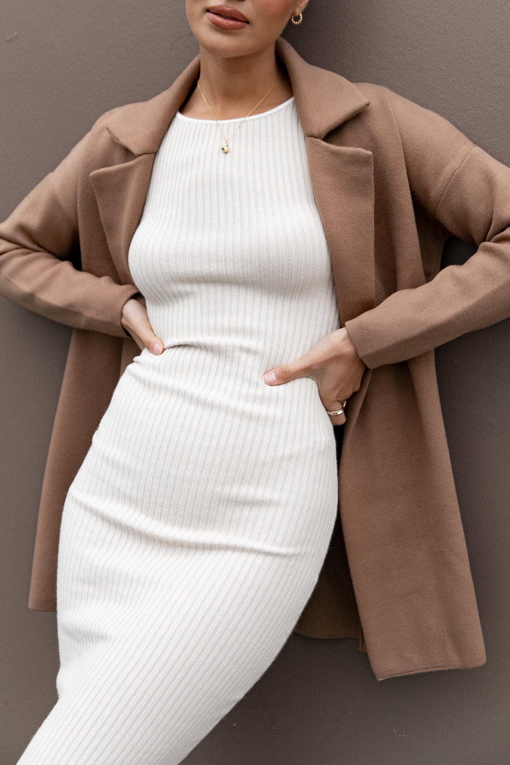 Long Knit Coat - Brown
