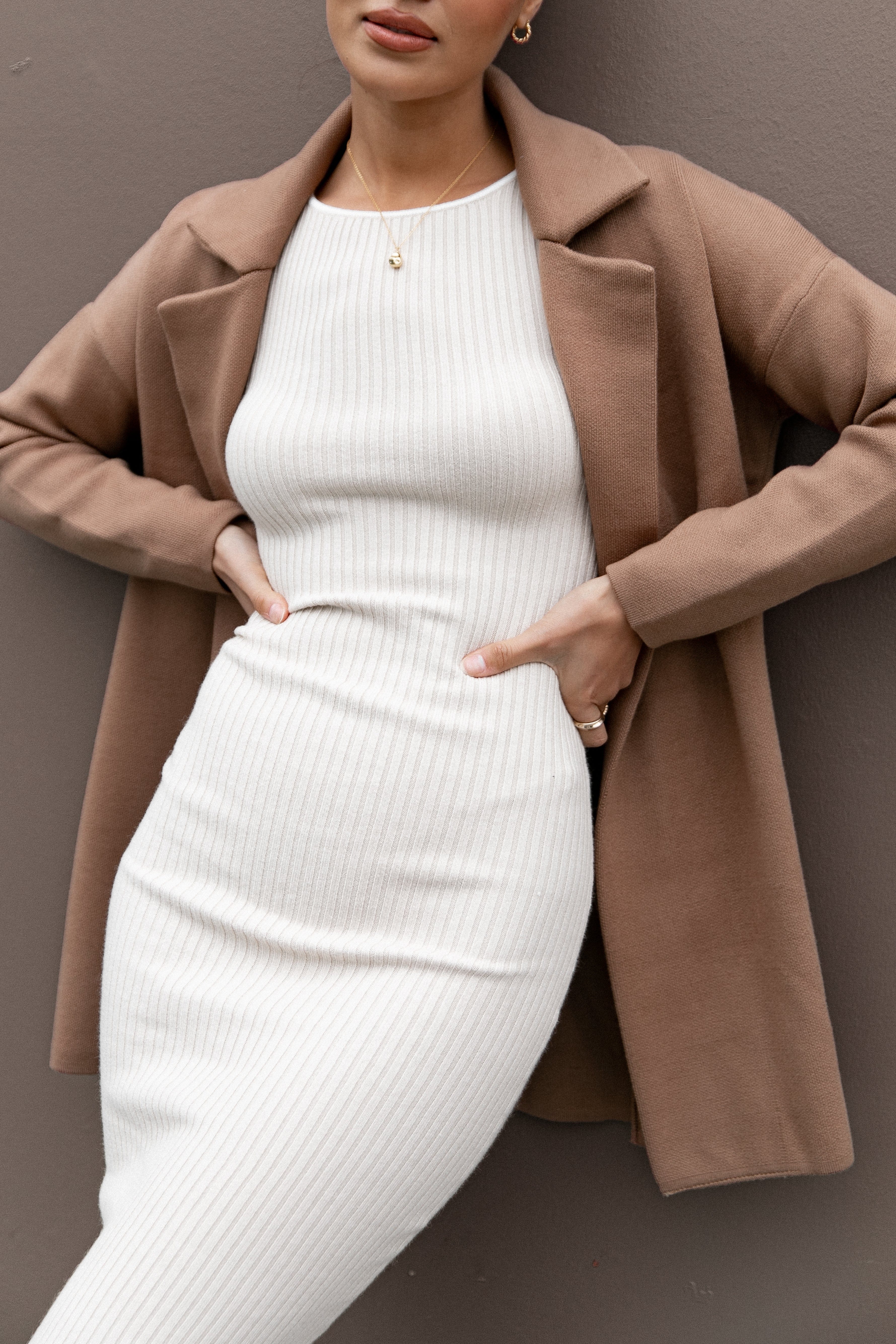 Long Knit Coat - Brown