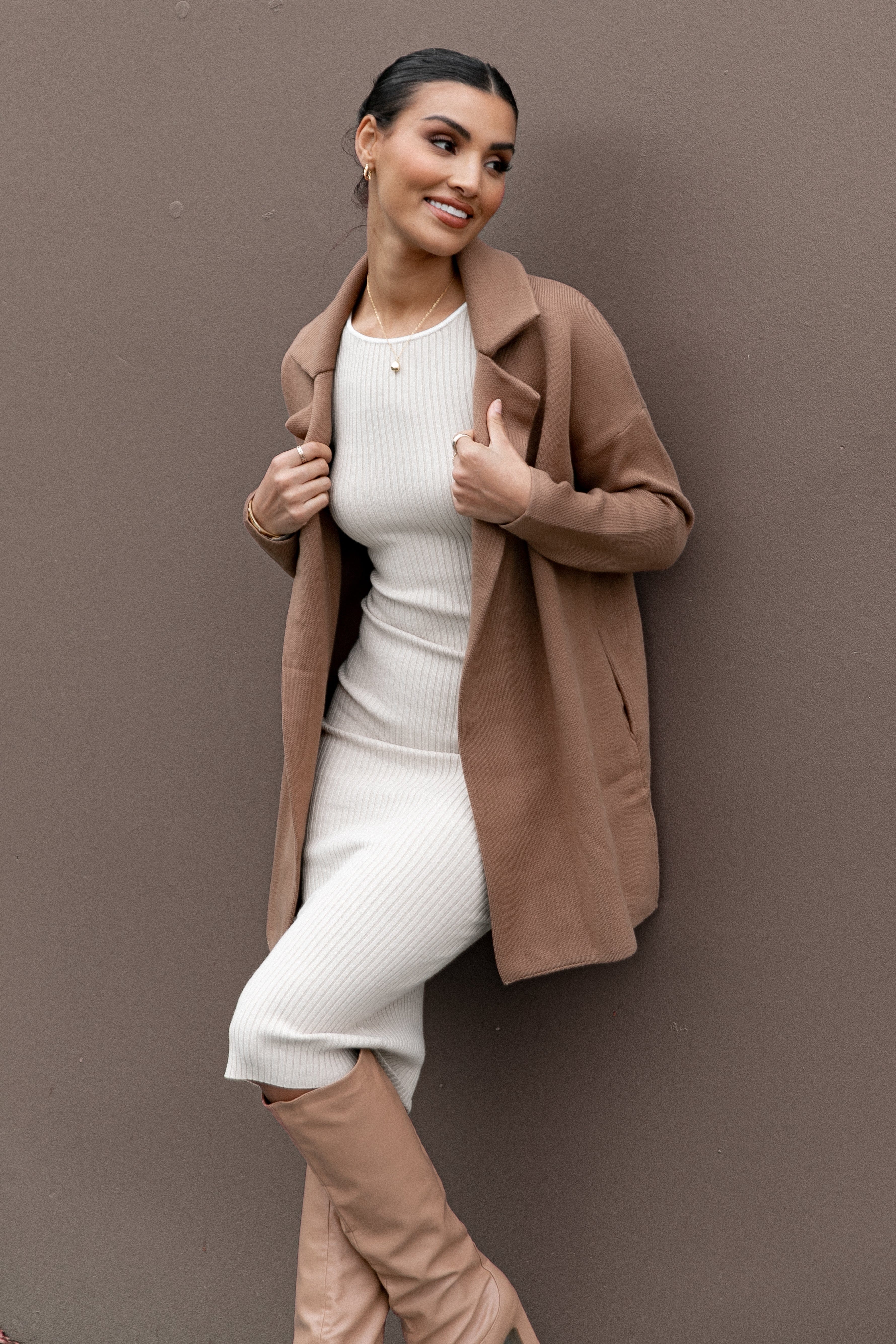 Long Knit Coat - Brown