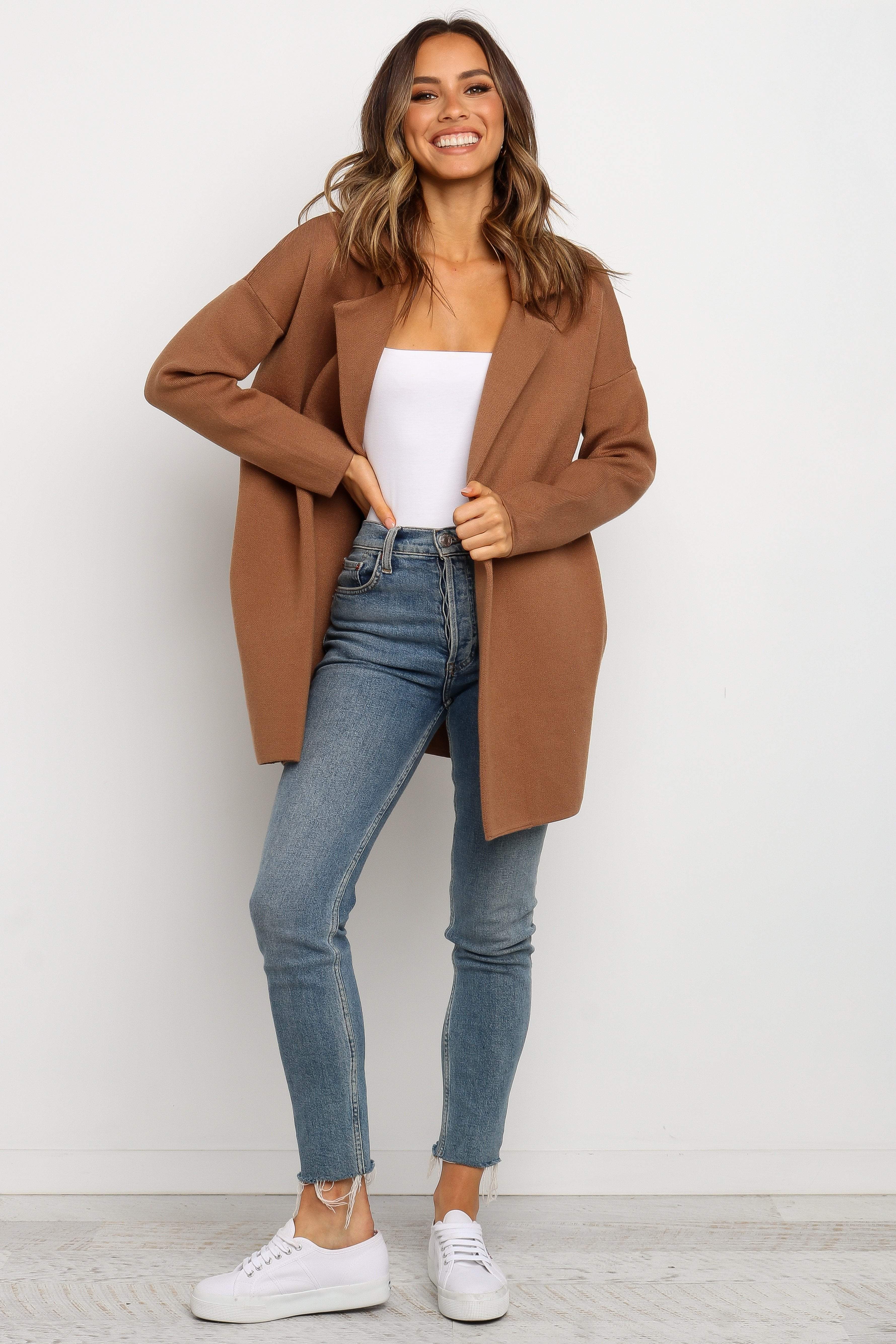 Long Knit Coat - Brown