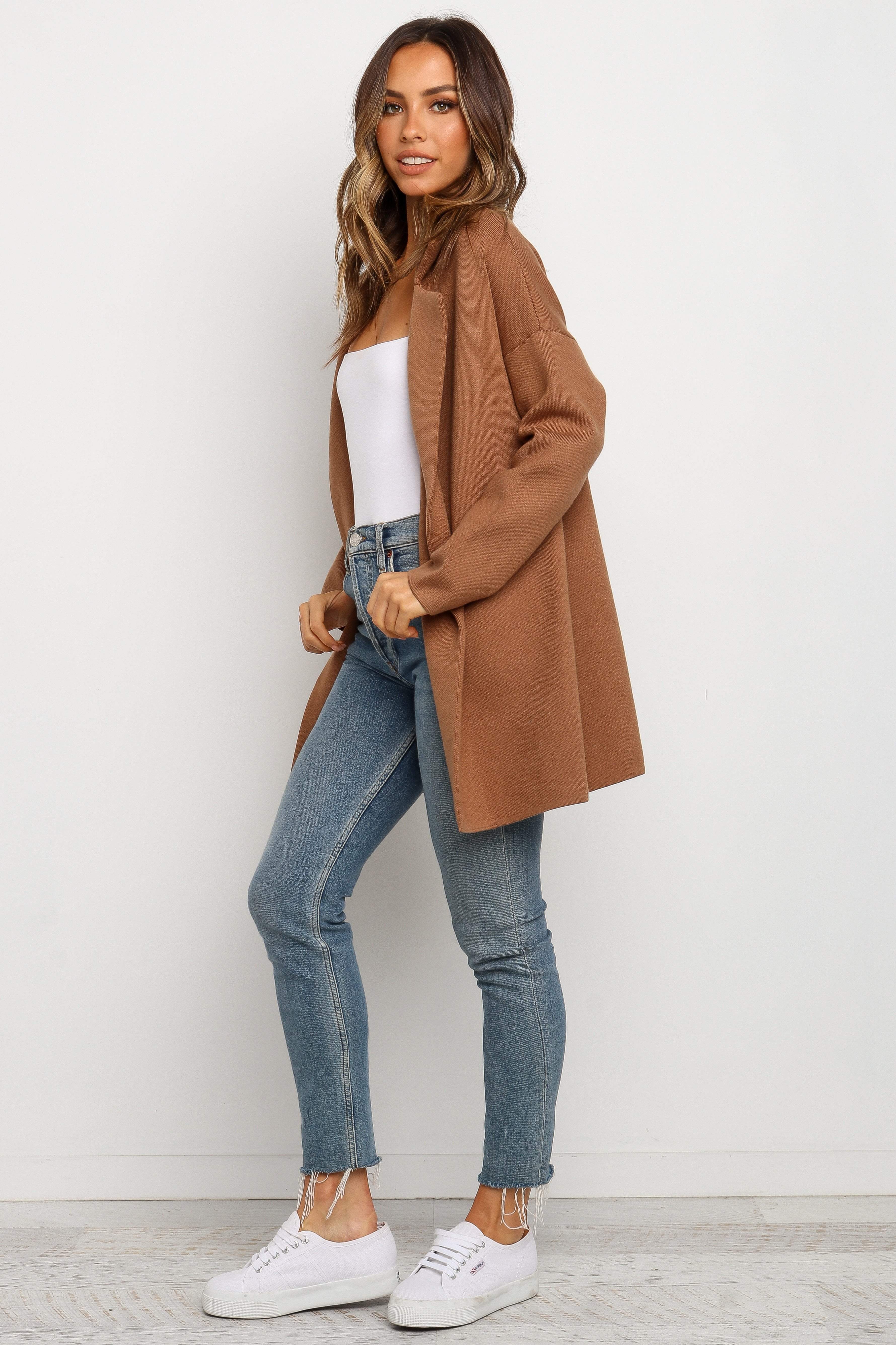 Long Knit Coat - Brown