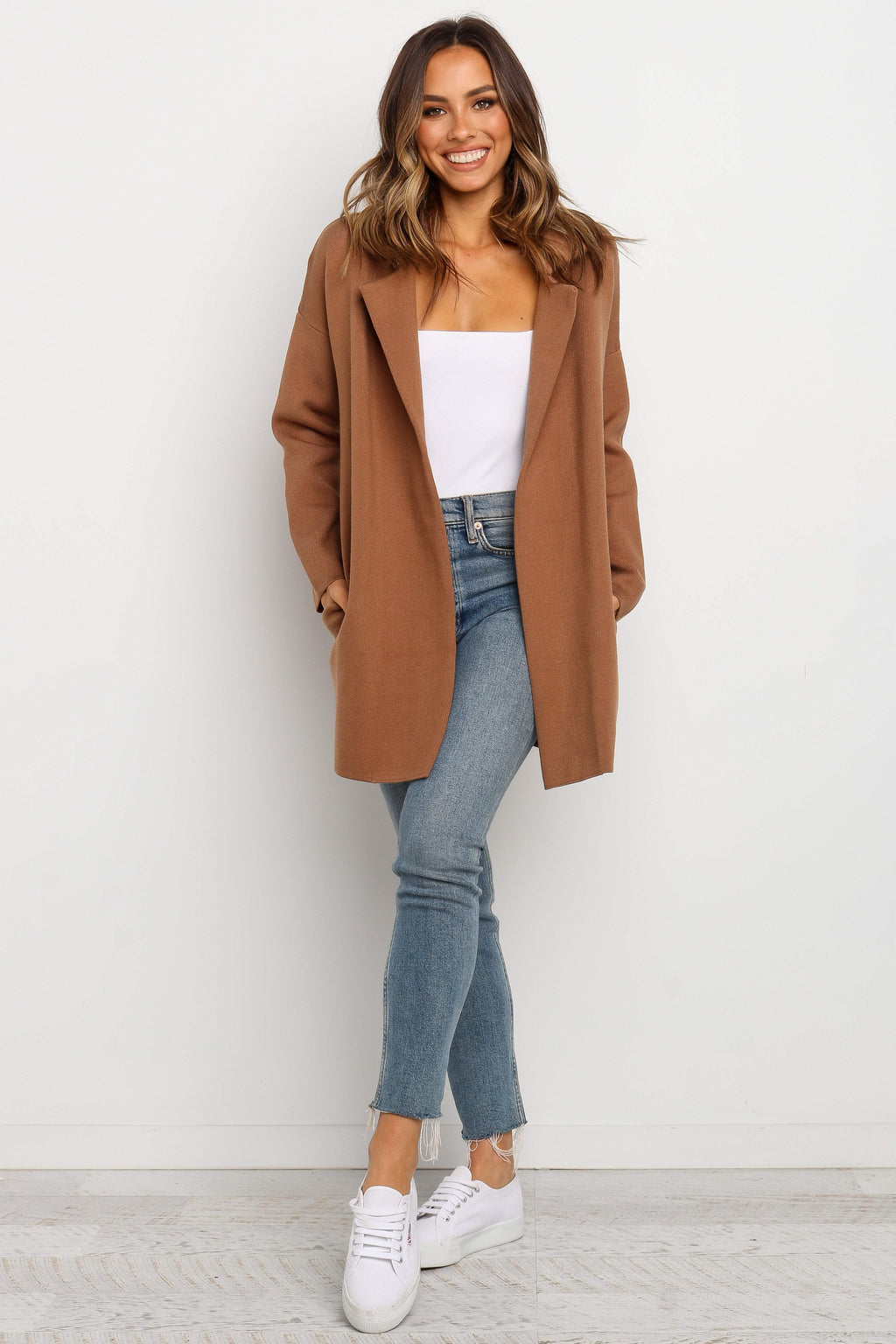 Long Knit Coat - Brown