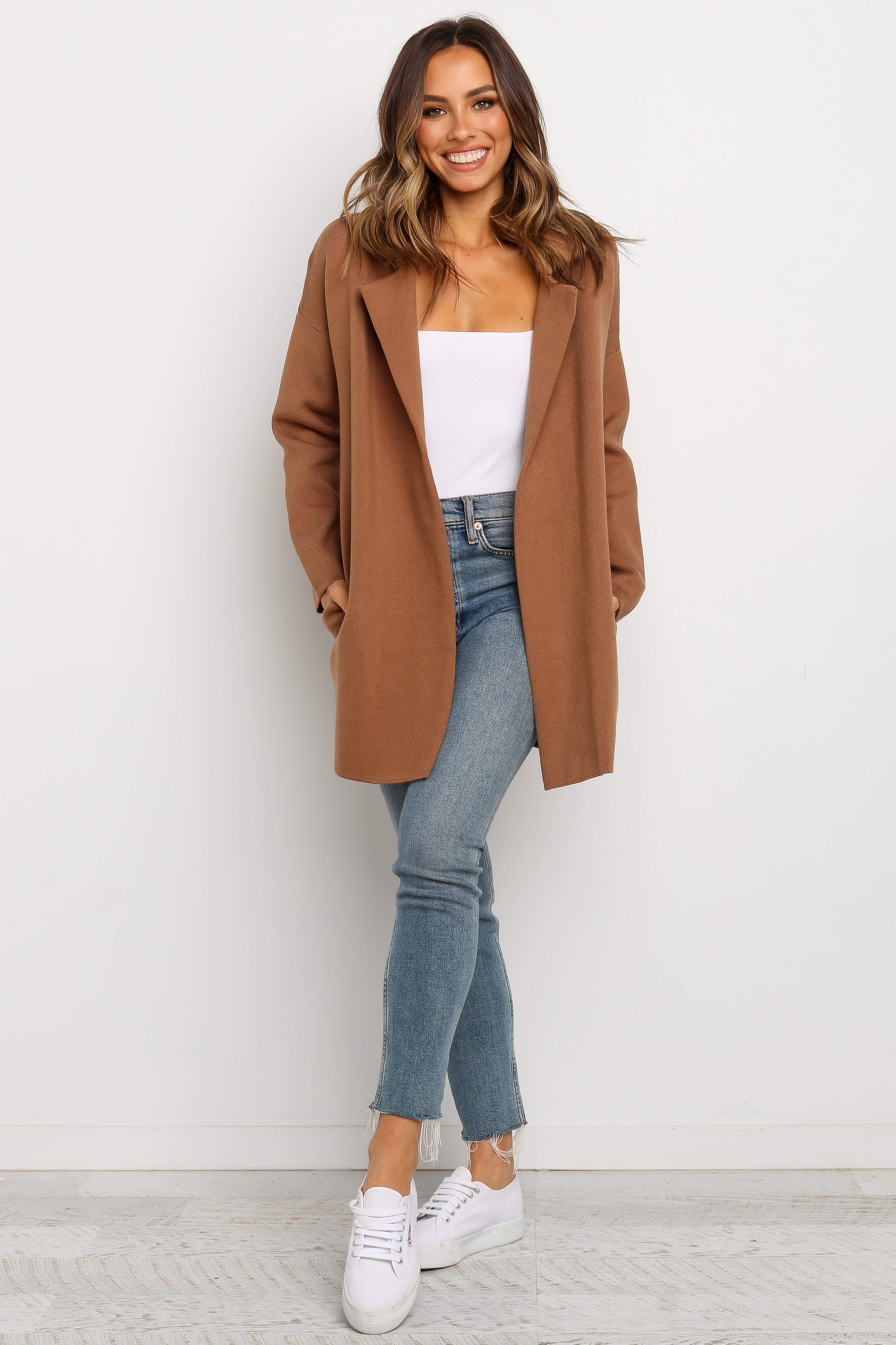 Long Knit Coat - Brown