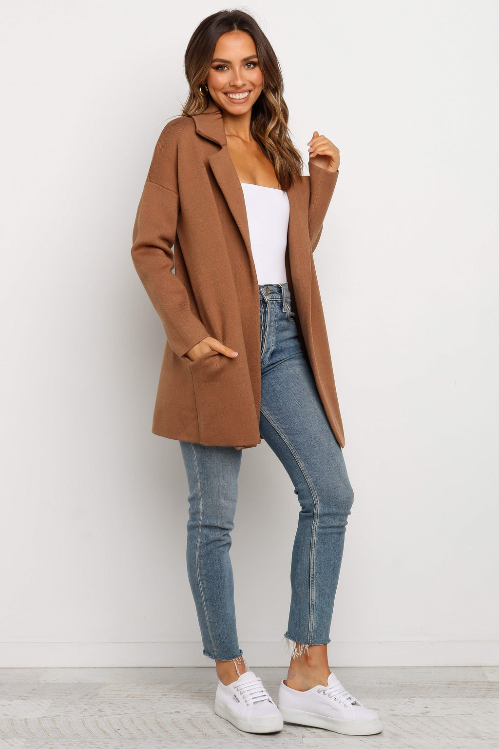 Long Knit Coat - Brown