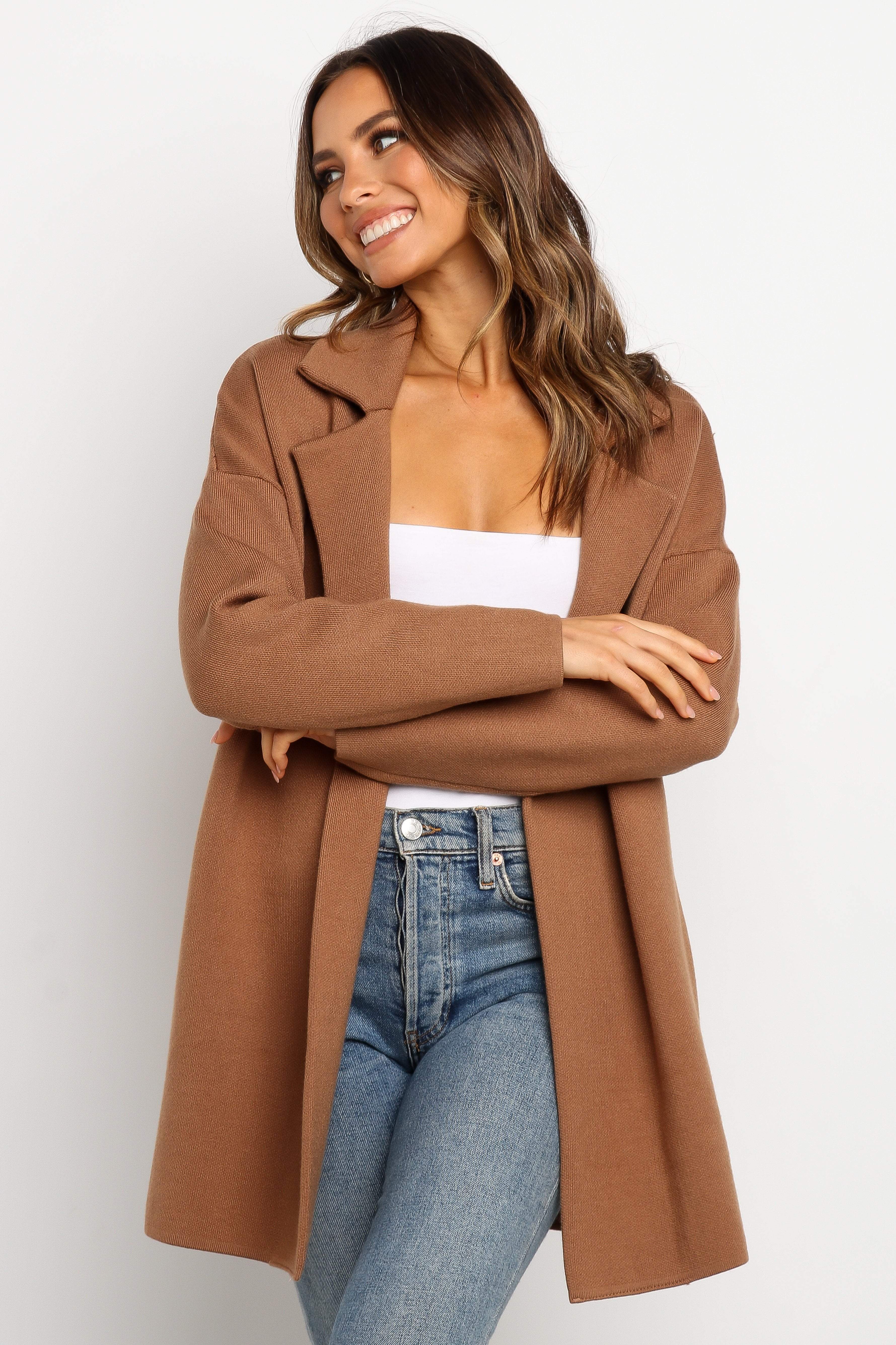 Long Knit Coat - Brown