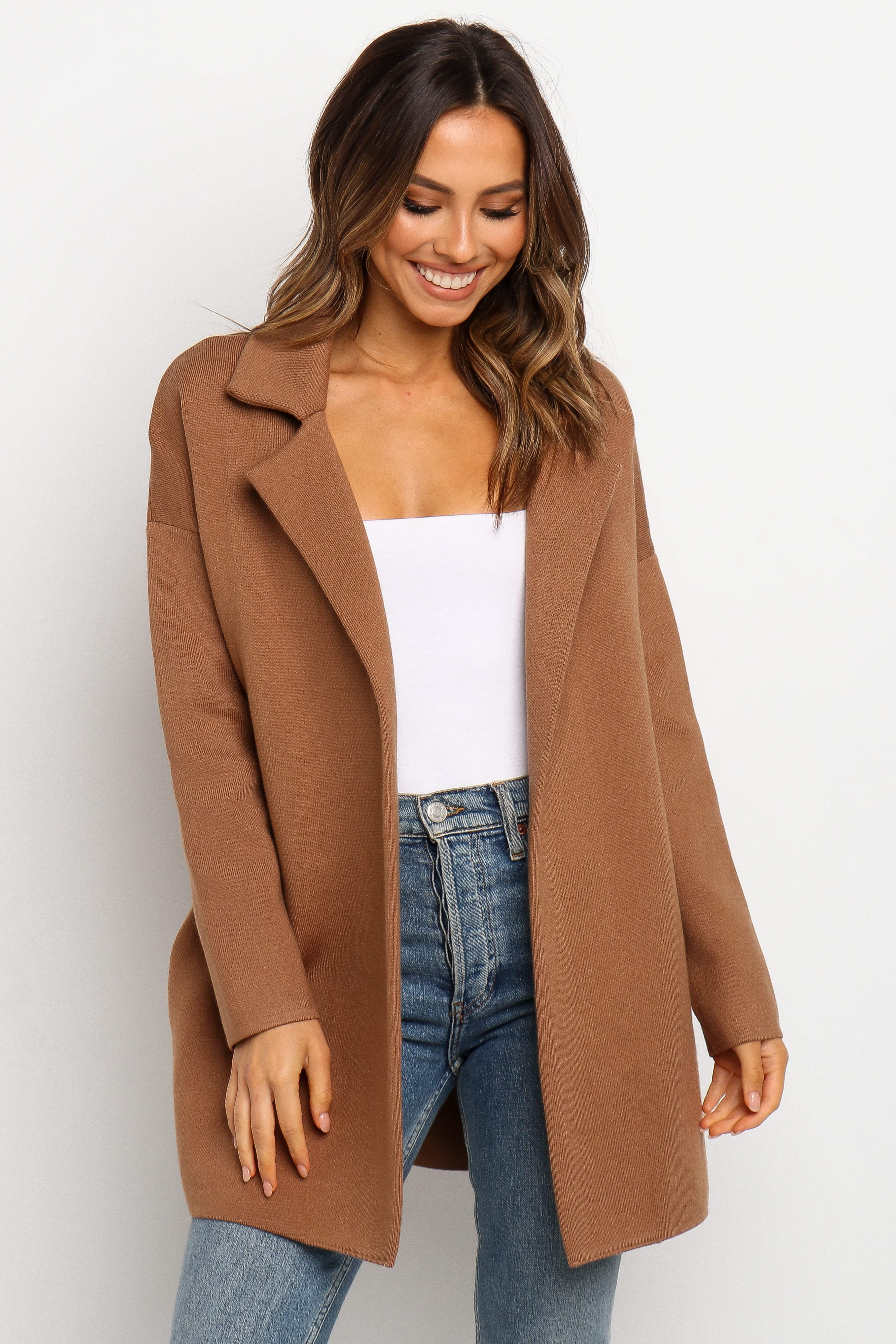Long Knit Coat - Brown