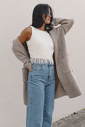 Open Front Long Coat - Taupe