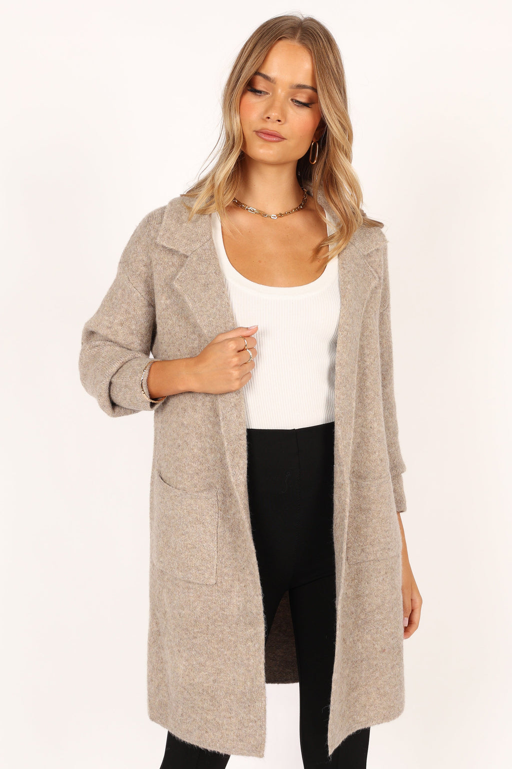 Open Front Long Coat - Taupe