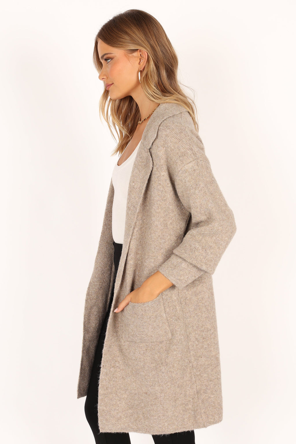 Open Front Long Coat - Taupe