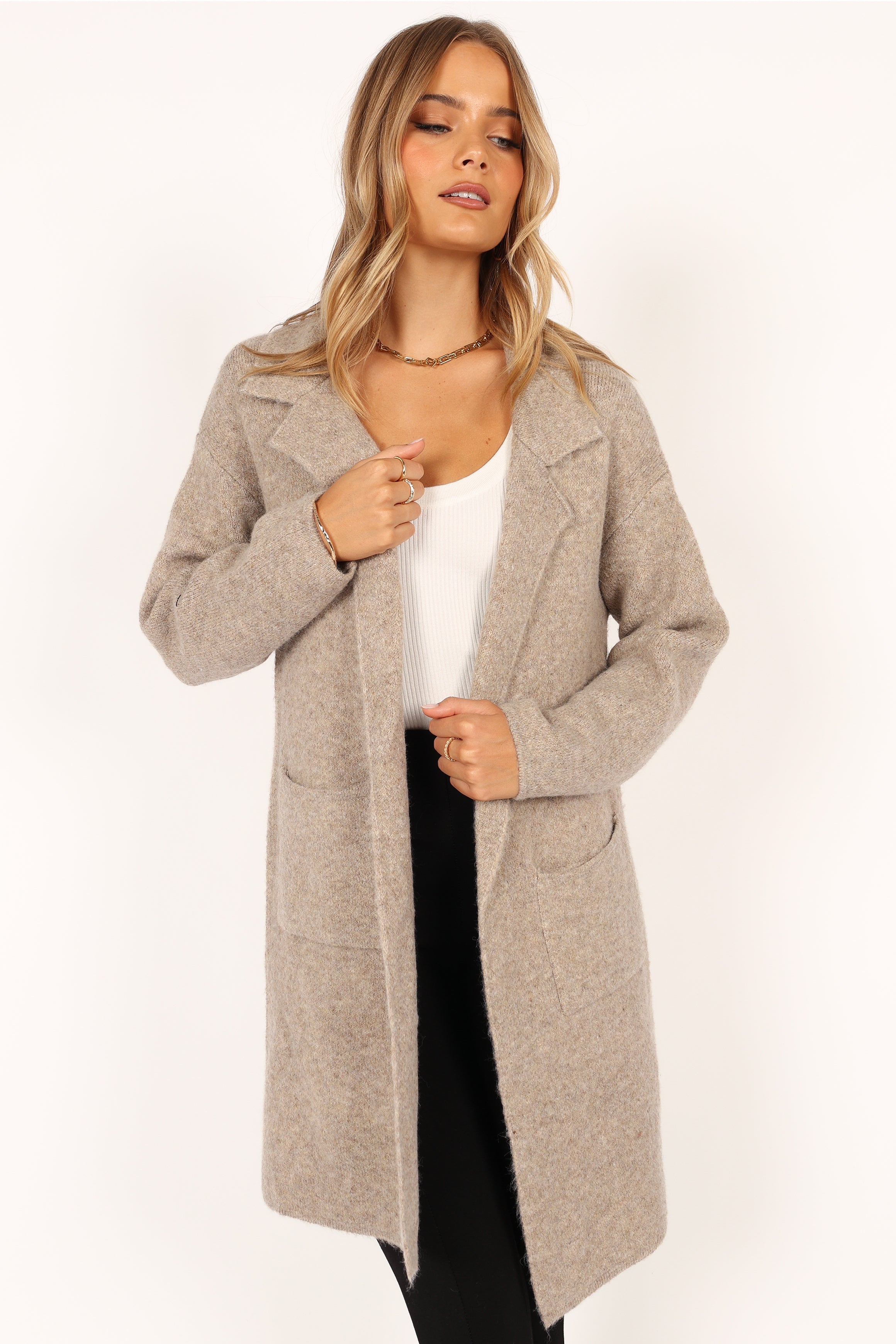 Open Front Long Coat - Taupe
