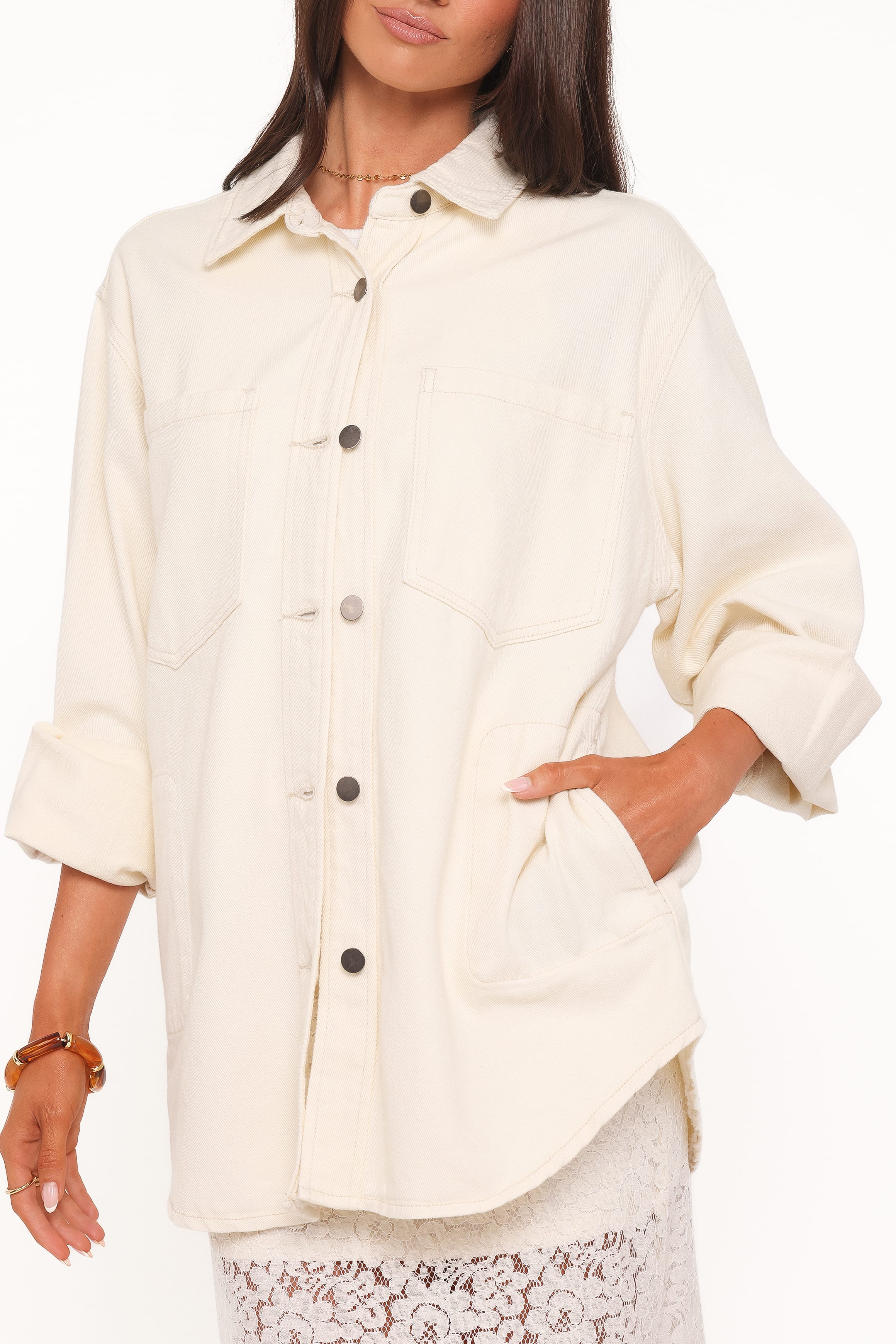 Denim Shirt Jacket - Ivory