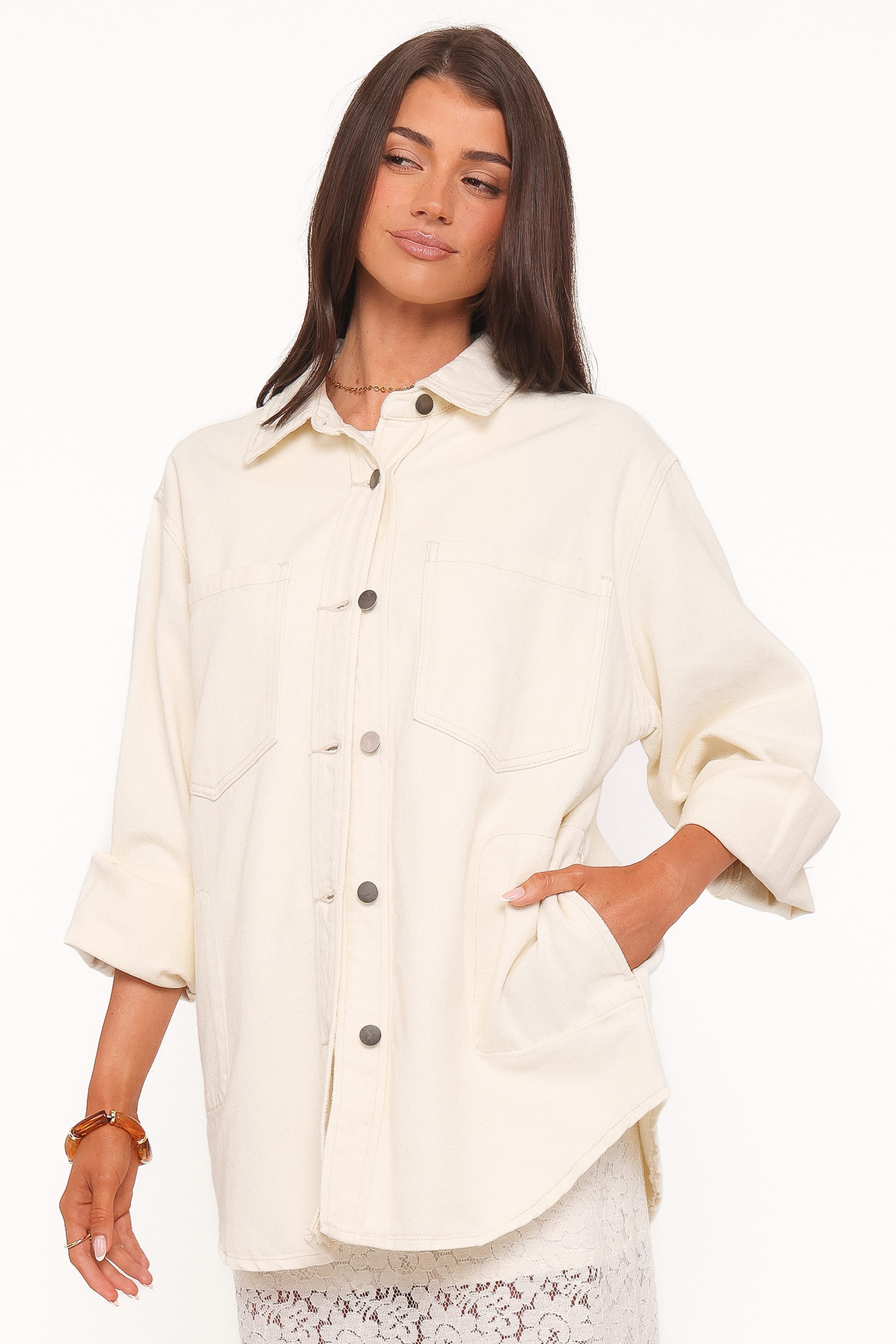 Denim Shirt Jacket - Ivory